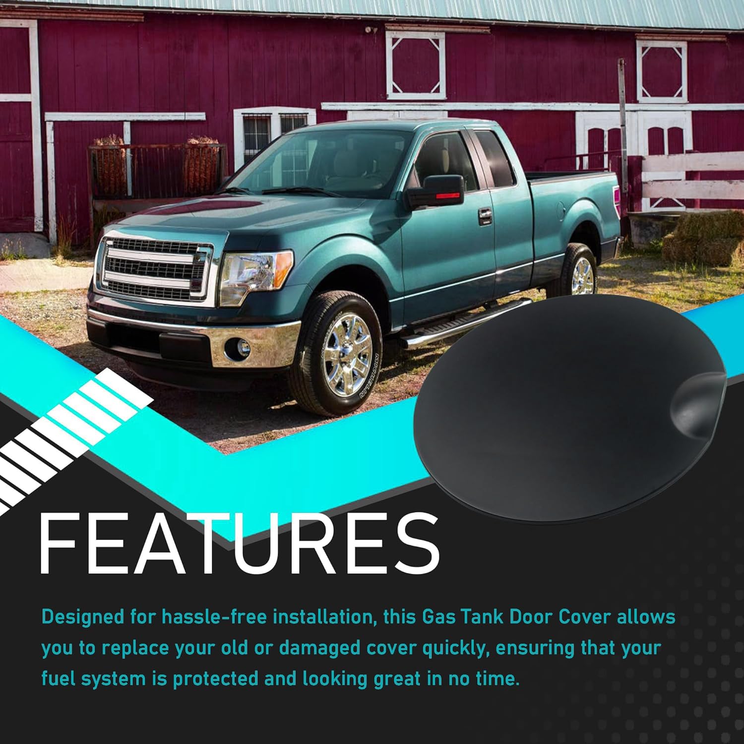 Fuel Door Cover For Ford F150 2009–2014 and For Lincoln Mark LT 2010–2014, Black Gas Tank Cap Filler Lid Access Panel, OE 9L3Z-99405A26-AA 9L3Z99405A26AA