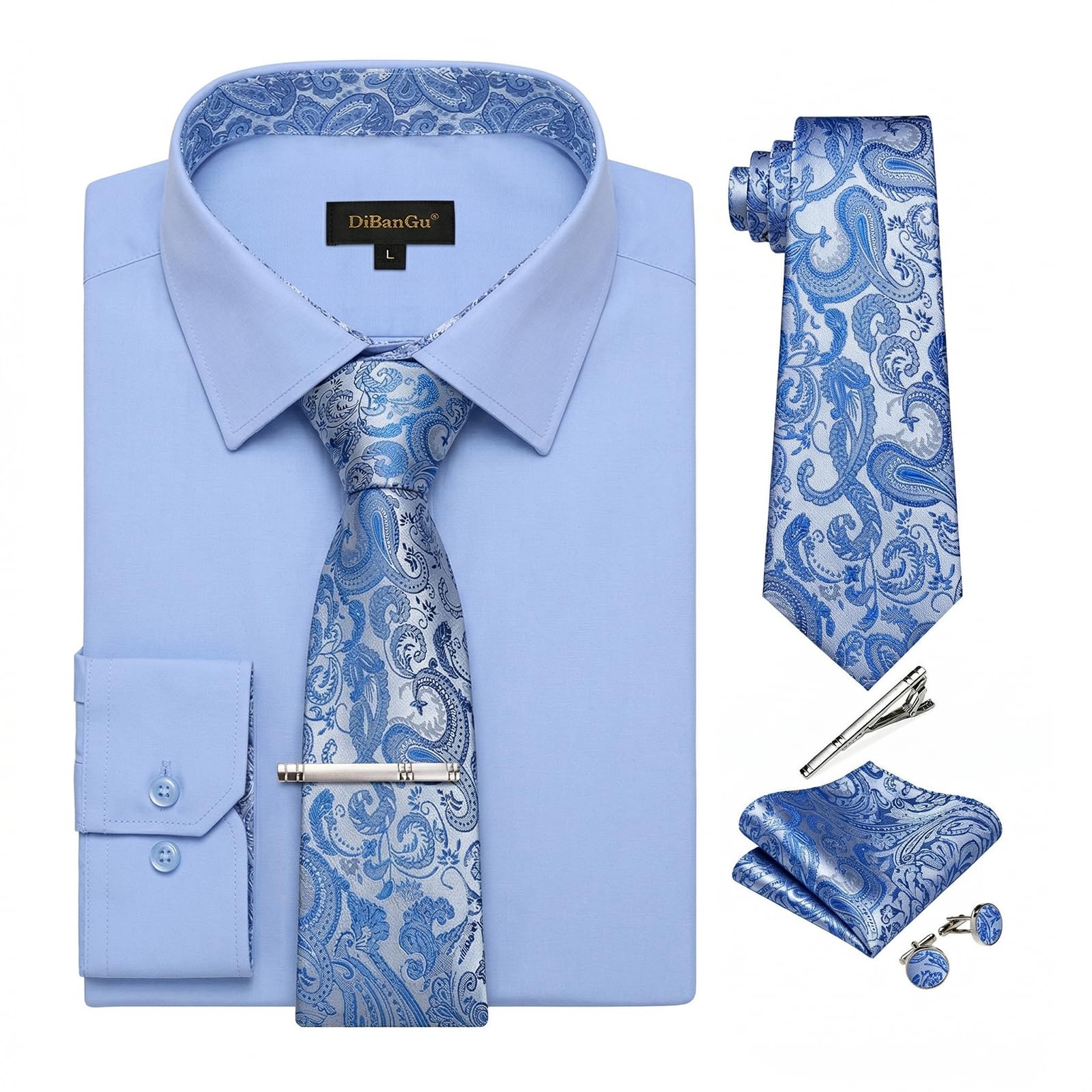 DiBanGu Mens Dress Shirt and Tie Set