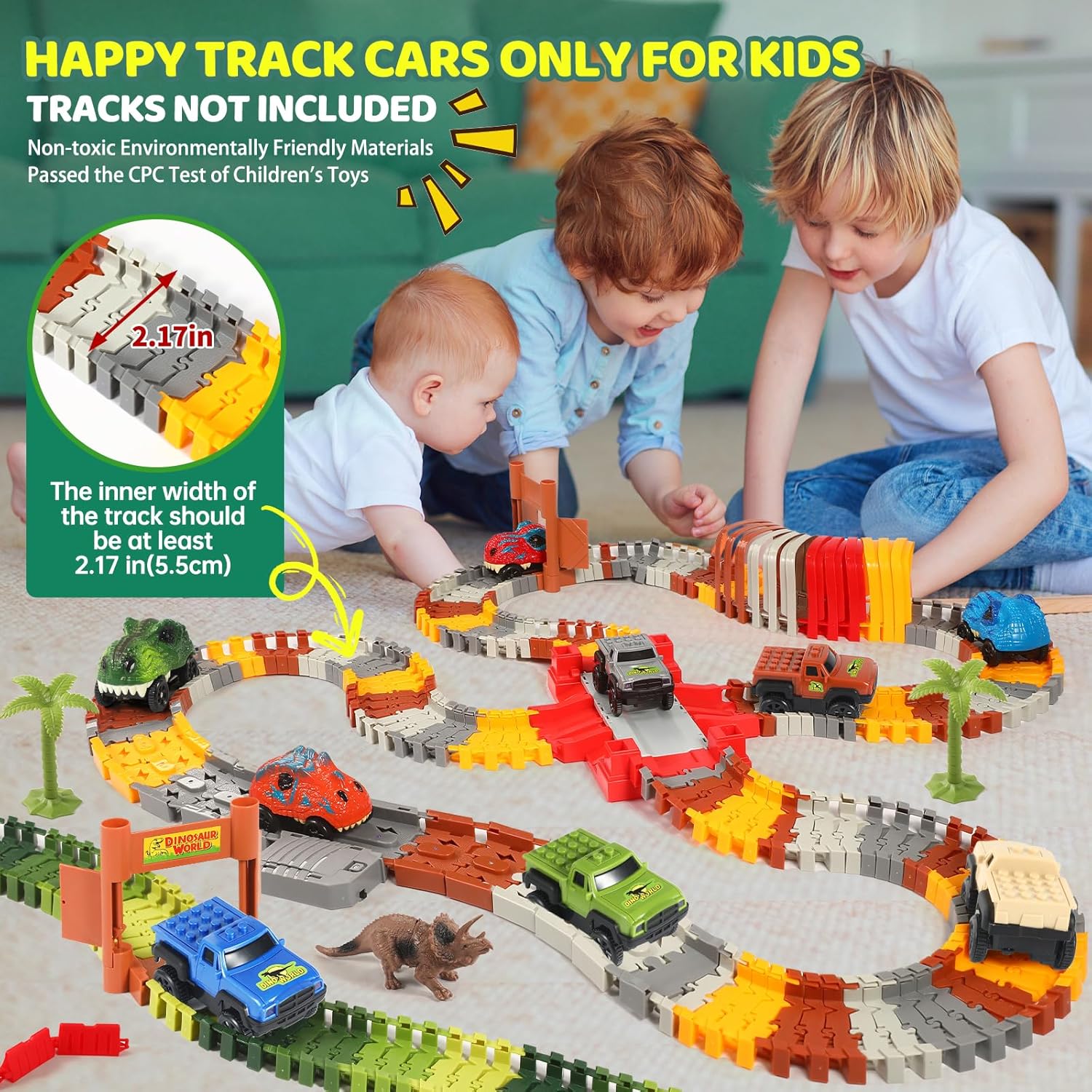 Save Unicorn Tracks Cars Replacement only, Dino Track Cars for Tracks Glow in The Dark, Car Tracks Accessories with 3 Flashing LED Lights, Compatible with Most Car Tracks for Kids Girl(4pack), Green3