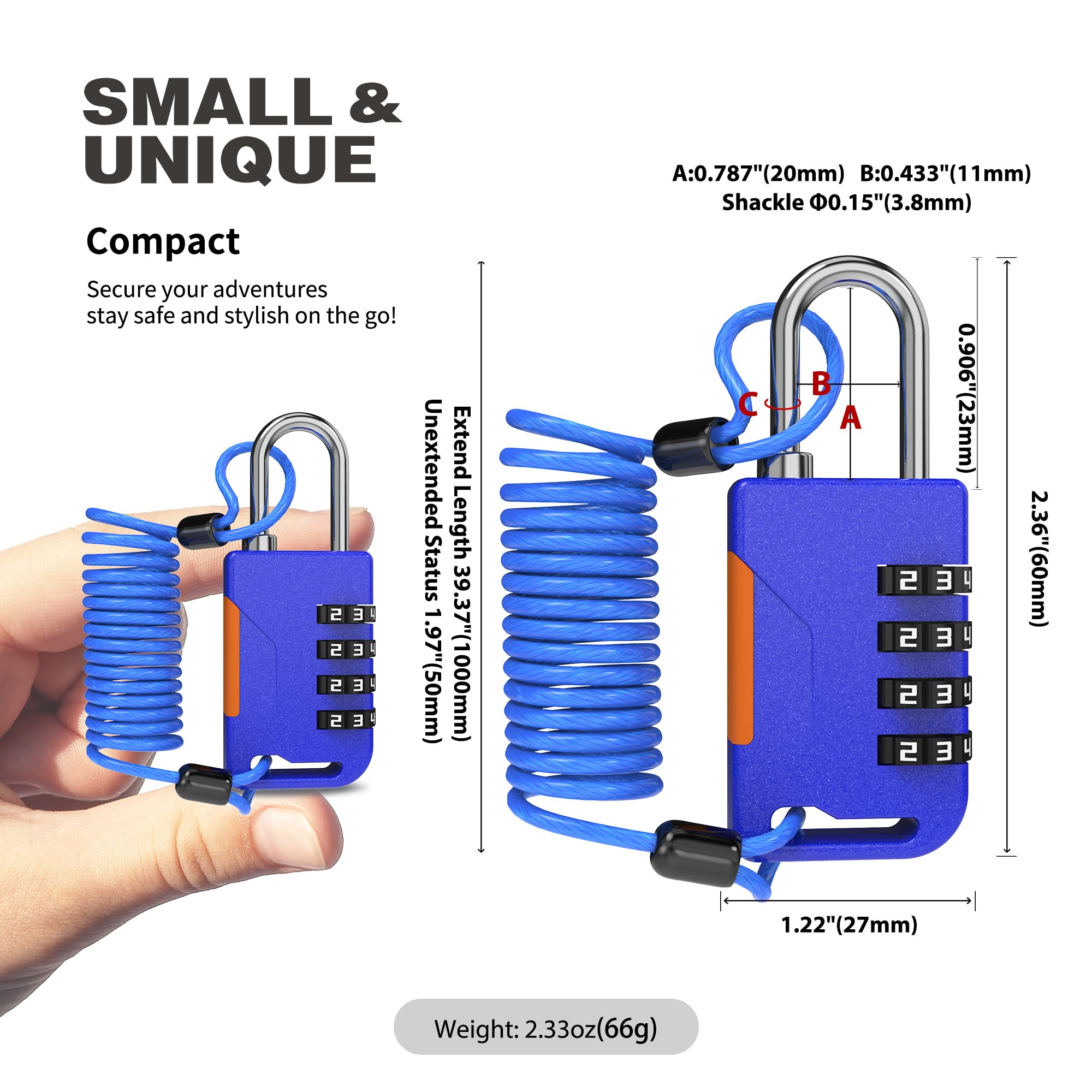 Cadenas Enrouleur Cadenas À Combinaison Avec Rétractable 39In Câble