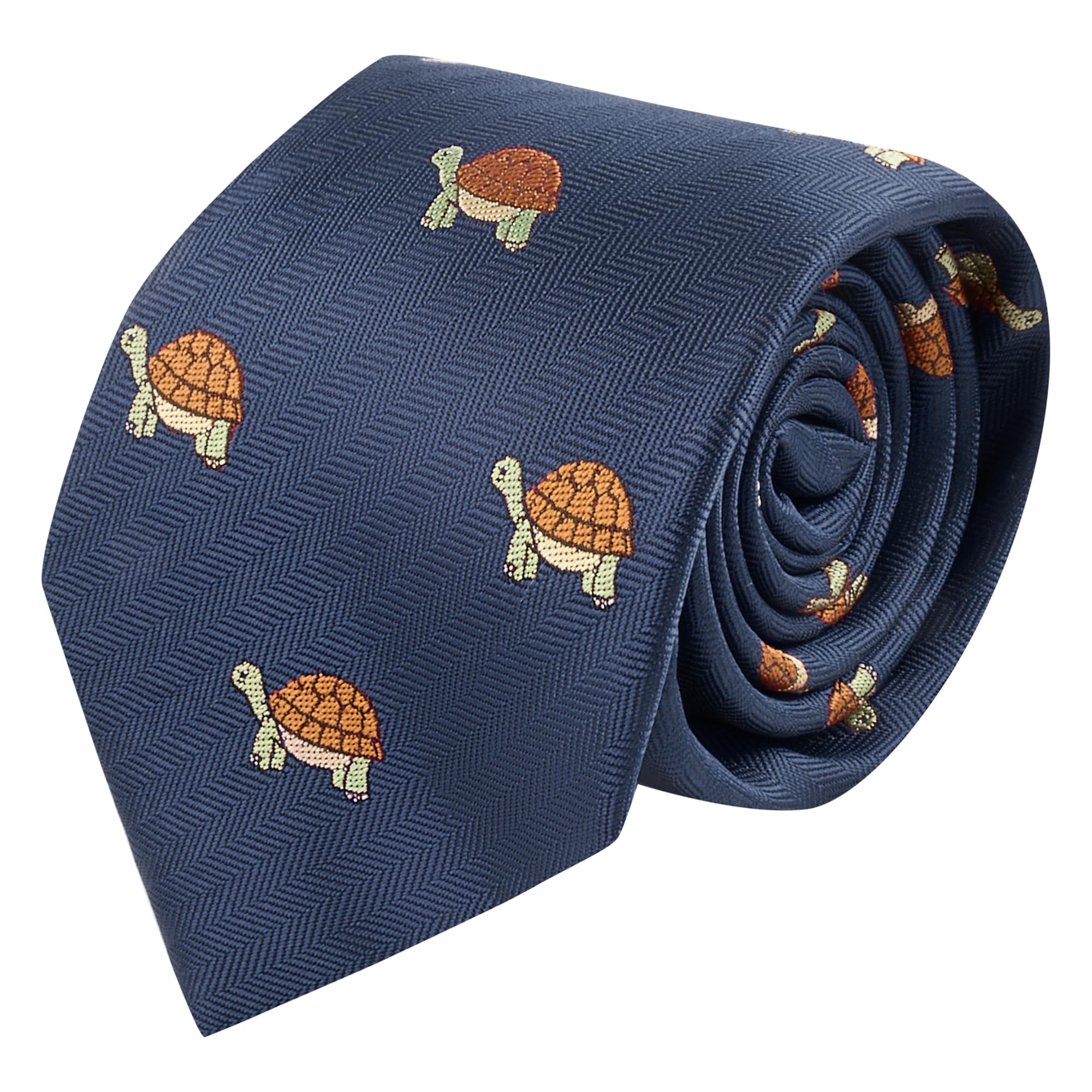 King & Priory Tortoise Navy Blue Herringbone Embroidered Tie