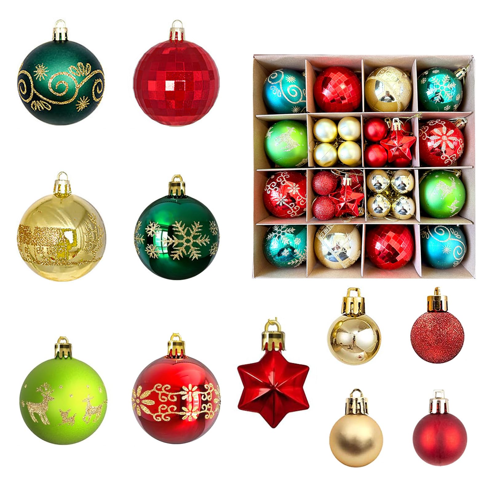 Tsophreniq 42pcs Decorative Christmas Baubles Set Delicate Holiday Sphere Set for Christmas Tree Hanging Decoration Festival Holiday