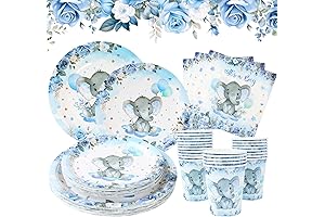 Blue Elephant Party Plates Set for Baby Shower with Decorations