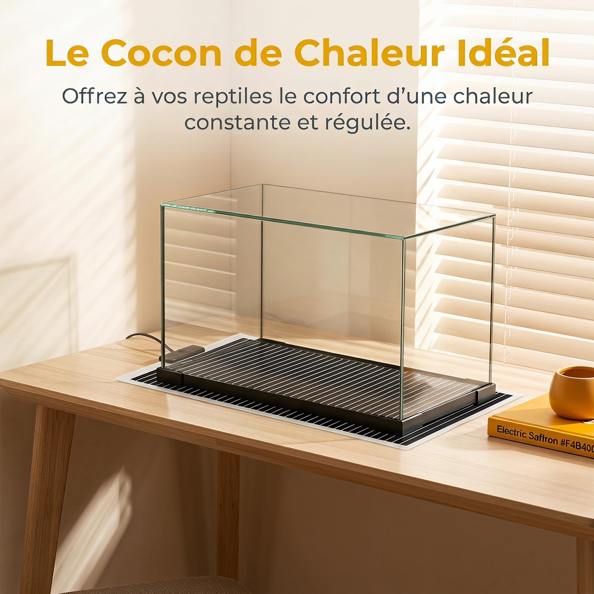 Tapis chauffant pour terrarium, 45W Tapis Chauffant pour Reptiles avec Thermostat Réglable Compatible Récipients en Verre pour Terrariums Tortues Serpents Petits Lézards 31,44 x 11,12 x 0,04inch