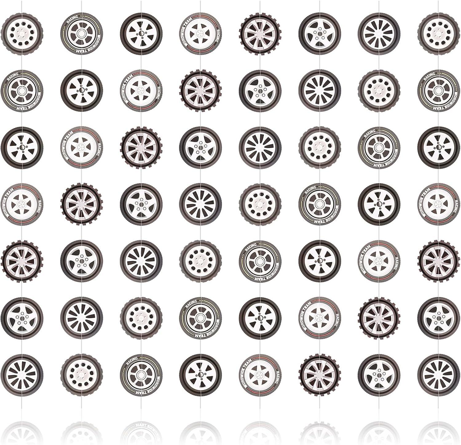 8 Strings Racing Party Decorations, 5.9ft Racing Car Banner Garland Wheel Tire Hanging Ornaments Ceiling Hanging Supplies Tyre Paper Cutouts for Birthday Classroom Racing Party Favors