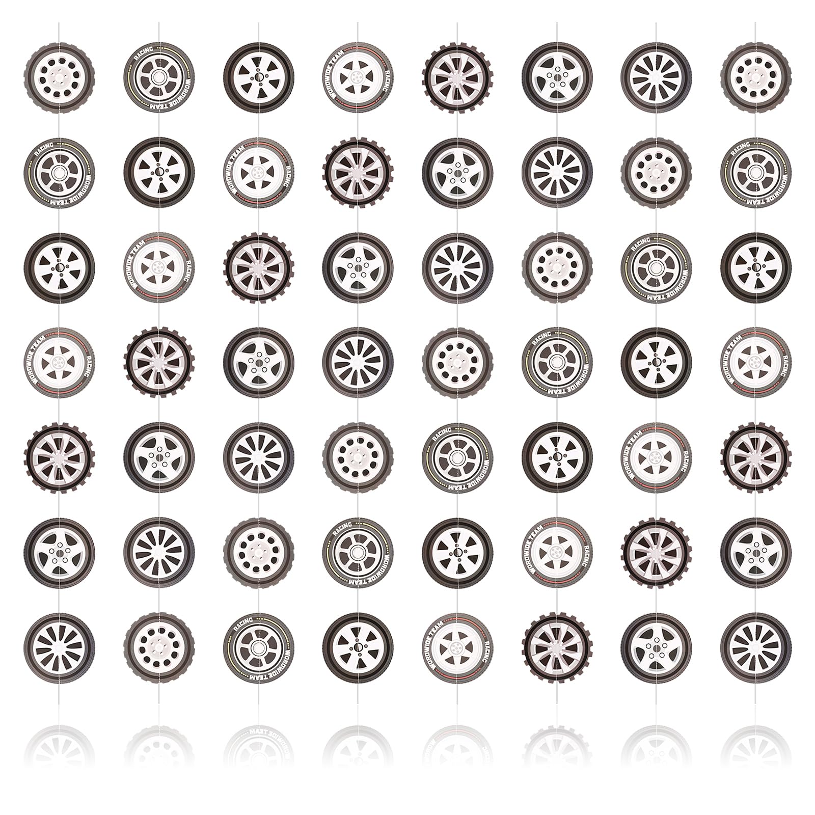 Racing Party Decorations – 8 Strings Of Tire Cutouts, 5.9ft Car Banner Garland
