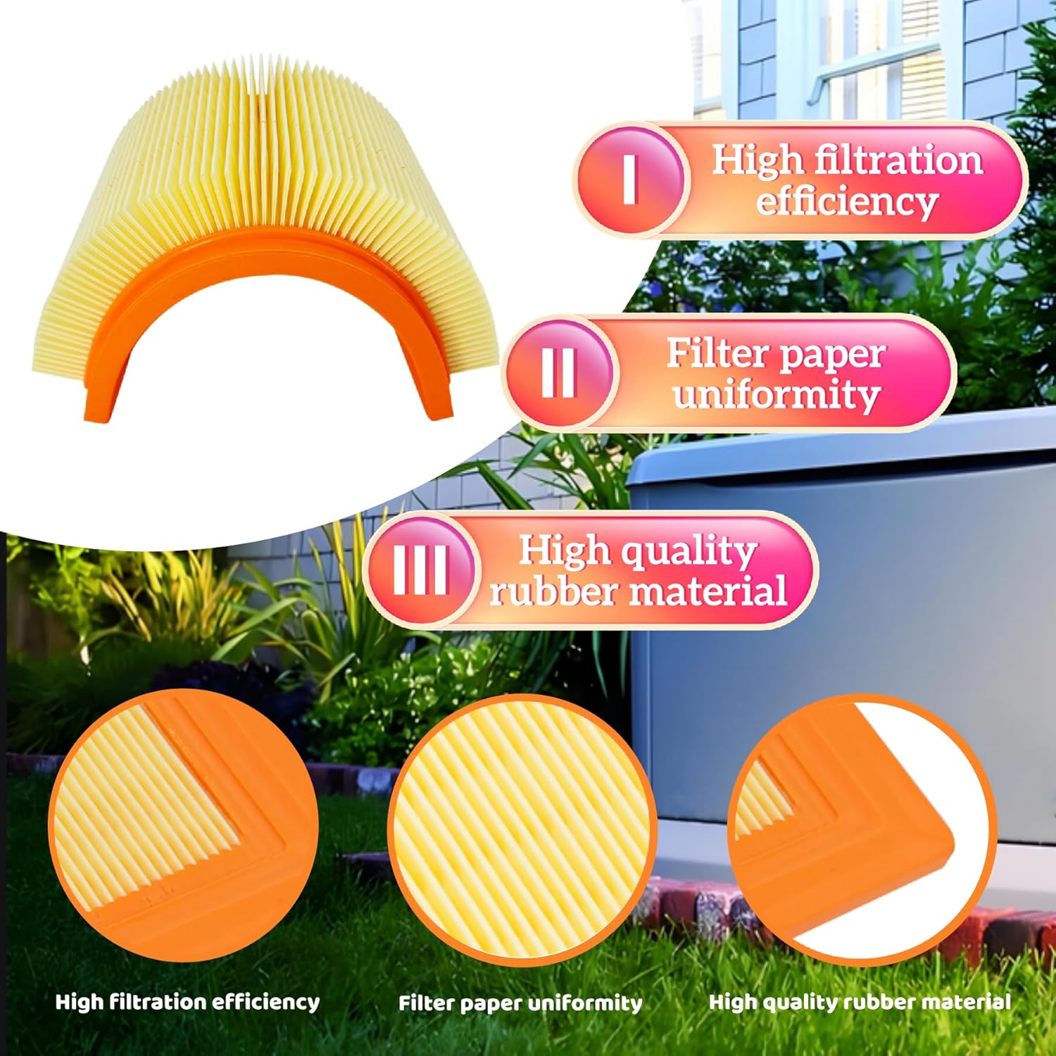 Air Fil-ter 0J8478 Fit For Ge-nerac 14-22KW 2013+ Generator Evolution Series Home Standby Air-Cooled Engine V-Twin 990CC and 999CC Engine Replaces 0J8478S (Orange-5 Pack)