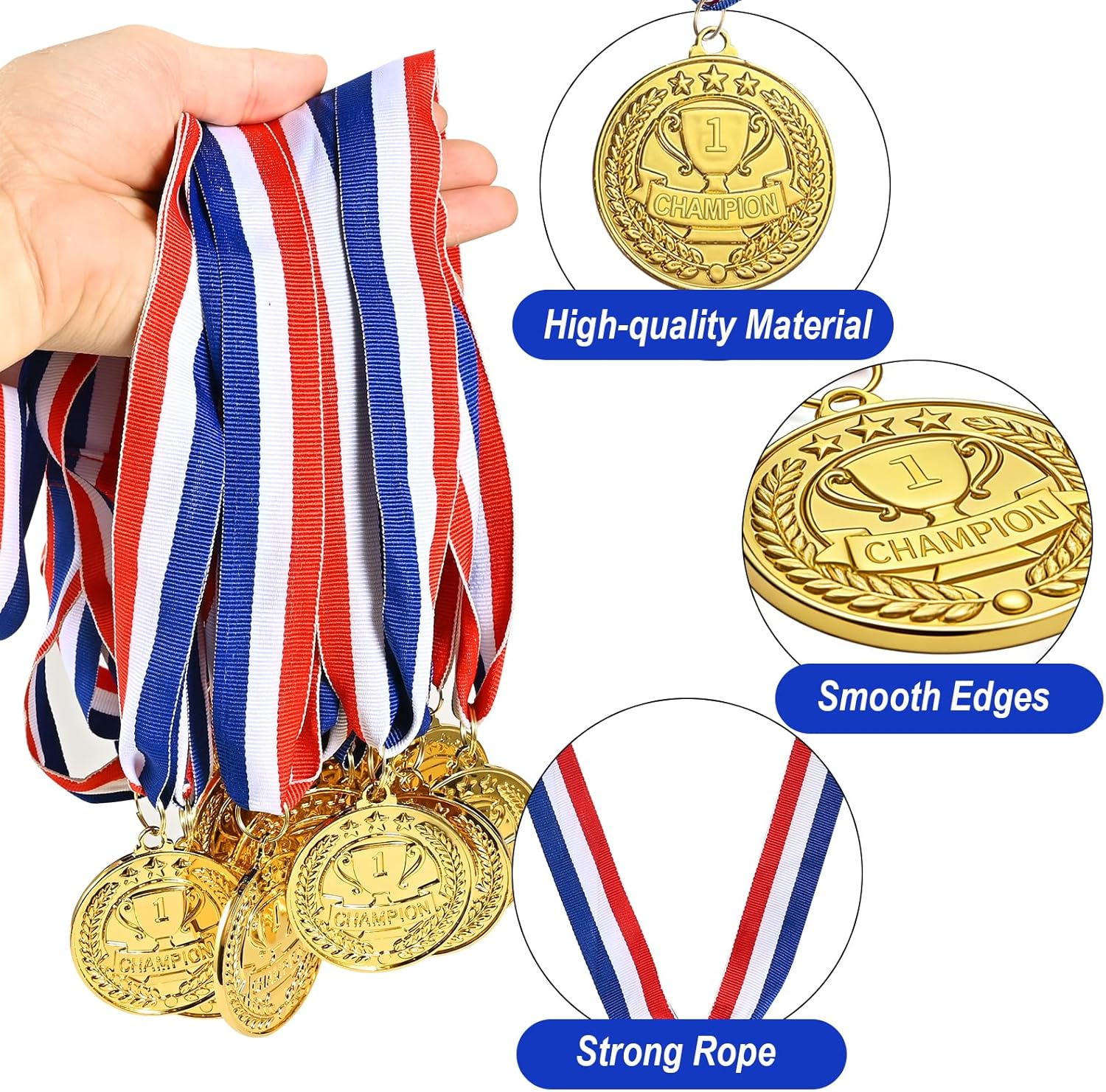 GOLDGE 36Pcs Gold Medals for Awards, 2'' Champion Awards Medals Bulk with Neck Ribbons, Winner Trophy Award for Basketball Soccer Baseball Volleyball Football Sports Competition, Gift for Player Team