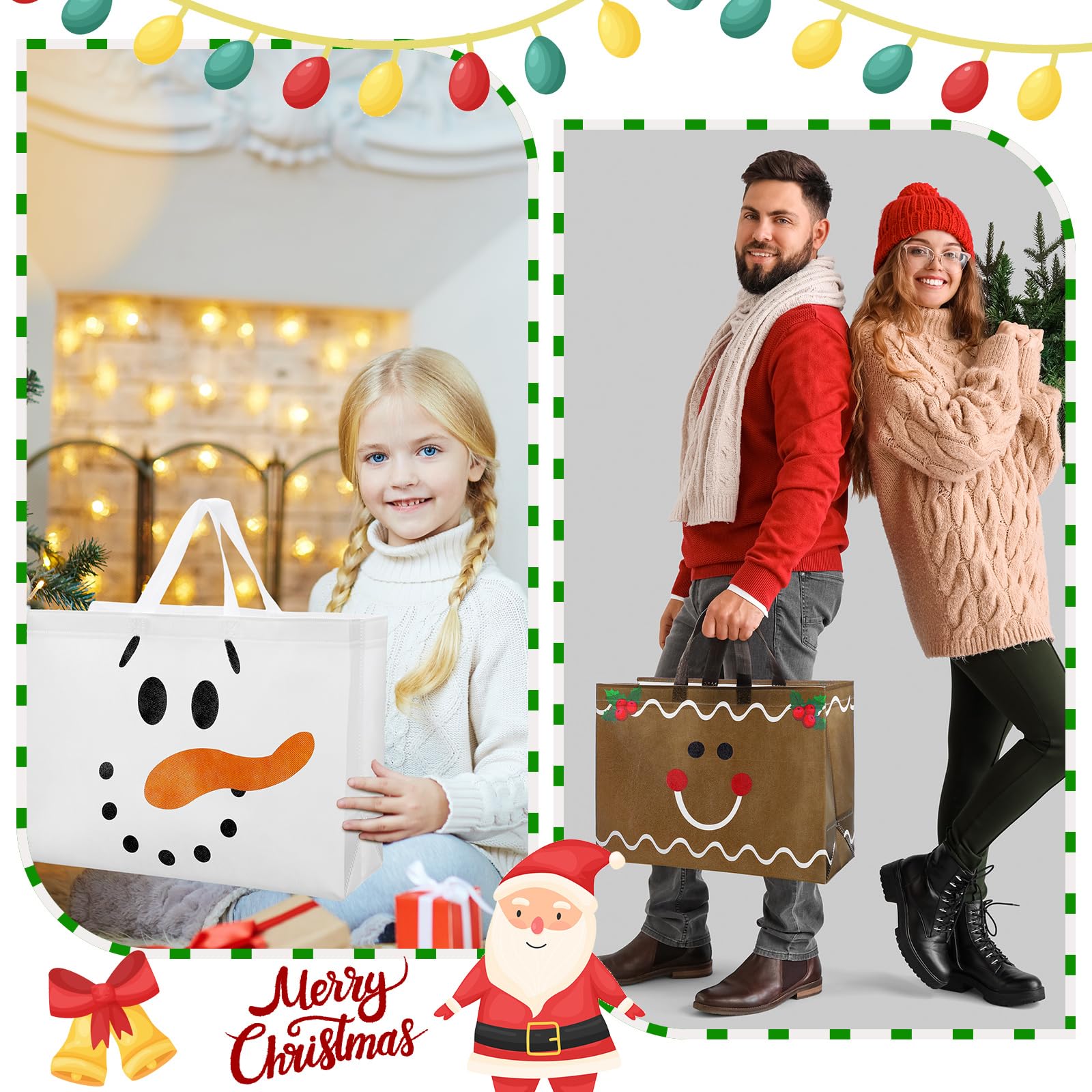 Hosuly 16 bolsas de regalo de Navidad, bolsas de Navidad con asa, bolsas de compras reutilizables grandes, no tejidas, bolsas de compras para regalos de Navidad, suministros de fiesta, 16.9 x 12.6 x