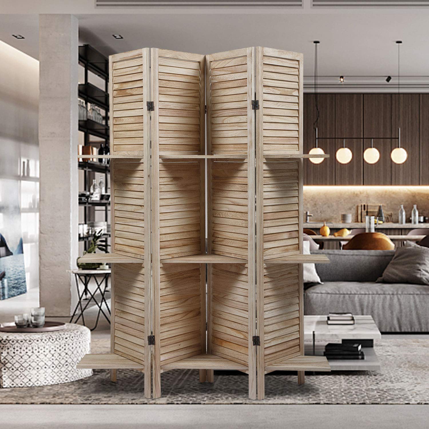 Buy JAXPETY 4Panel Wood Louvered Room Divider with Wide Transverse