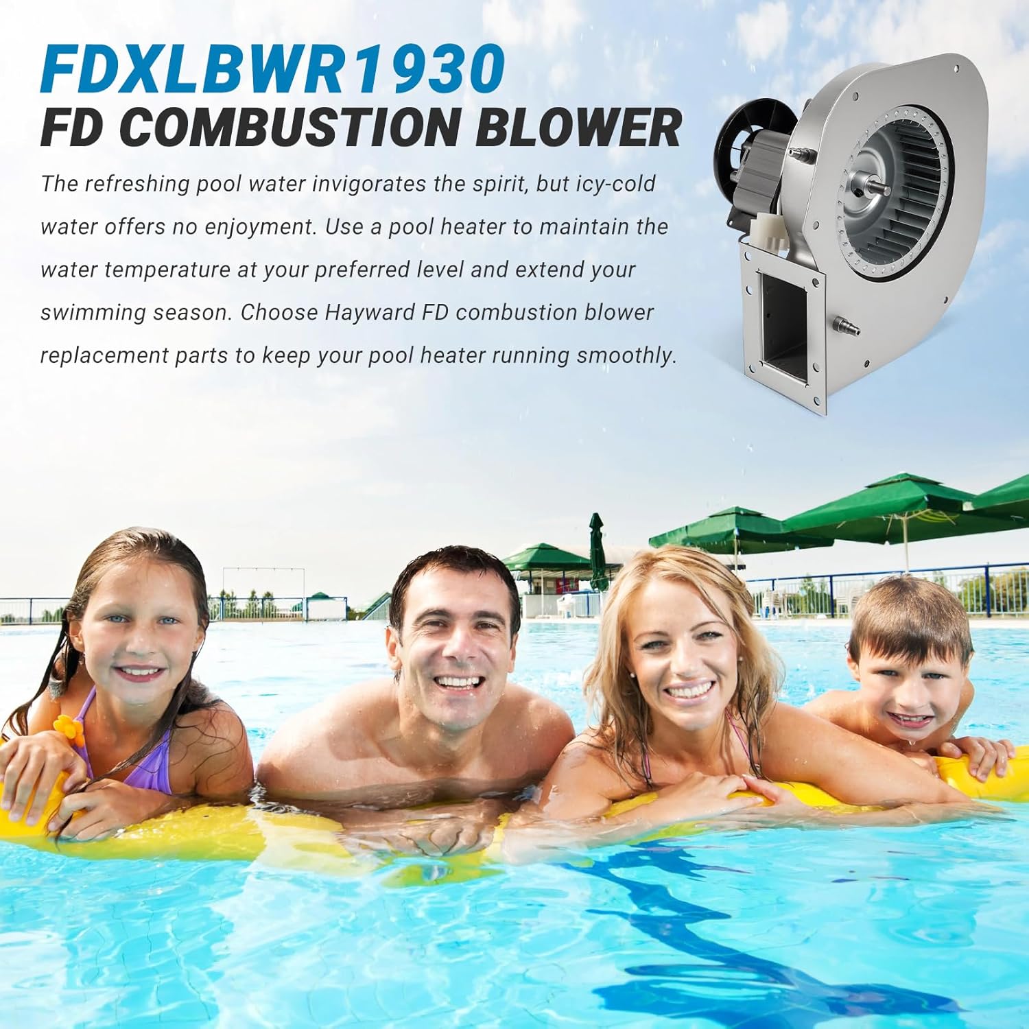 FDXLBWR1930 FD Combustion Blower Compatible with Hayward Universal H-Series Low Nox Pool Heater, Combustion Air Blower