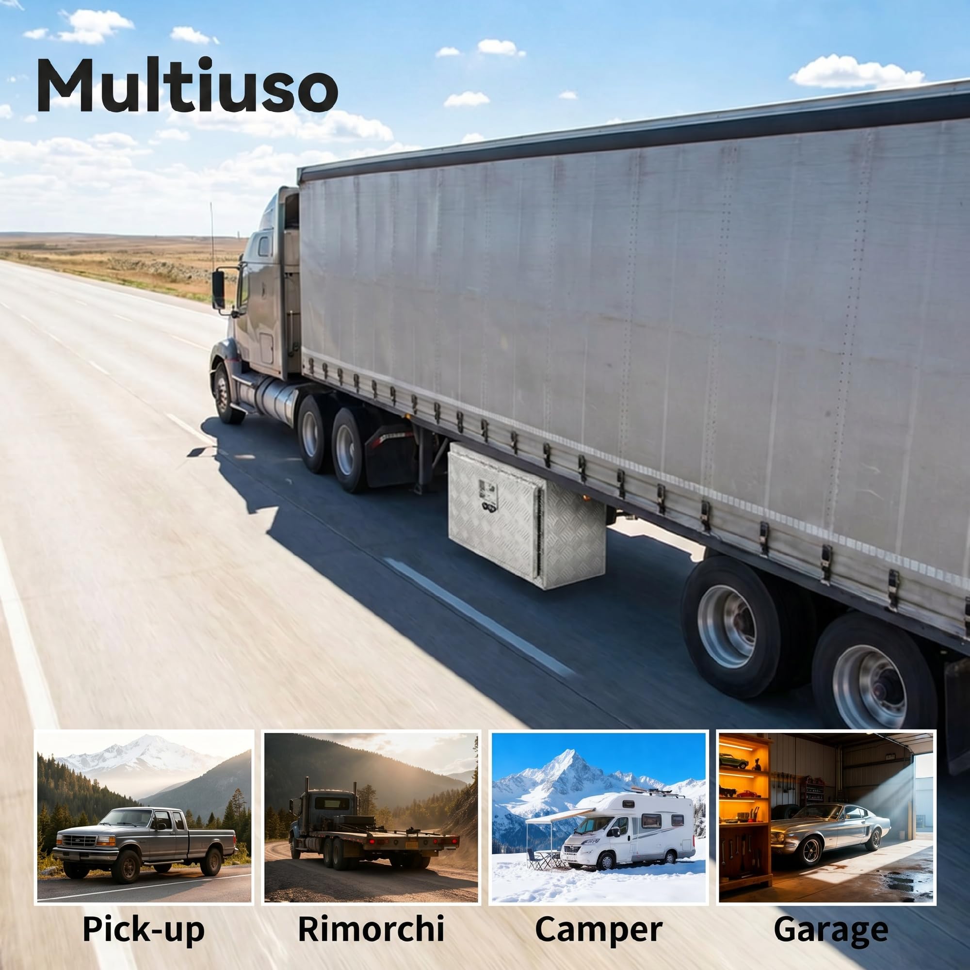 HOMCOM Boîte à Outils pour Camion en Aluminium 60,9x35,5x40,6cm, Argent | Caisse Aluminium Remorque, Coffre de Rangement pour Camion 76L à Texture Diamant, Serrure et Clés, Couvercle Rabattable