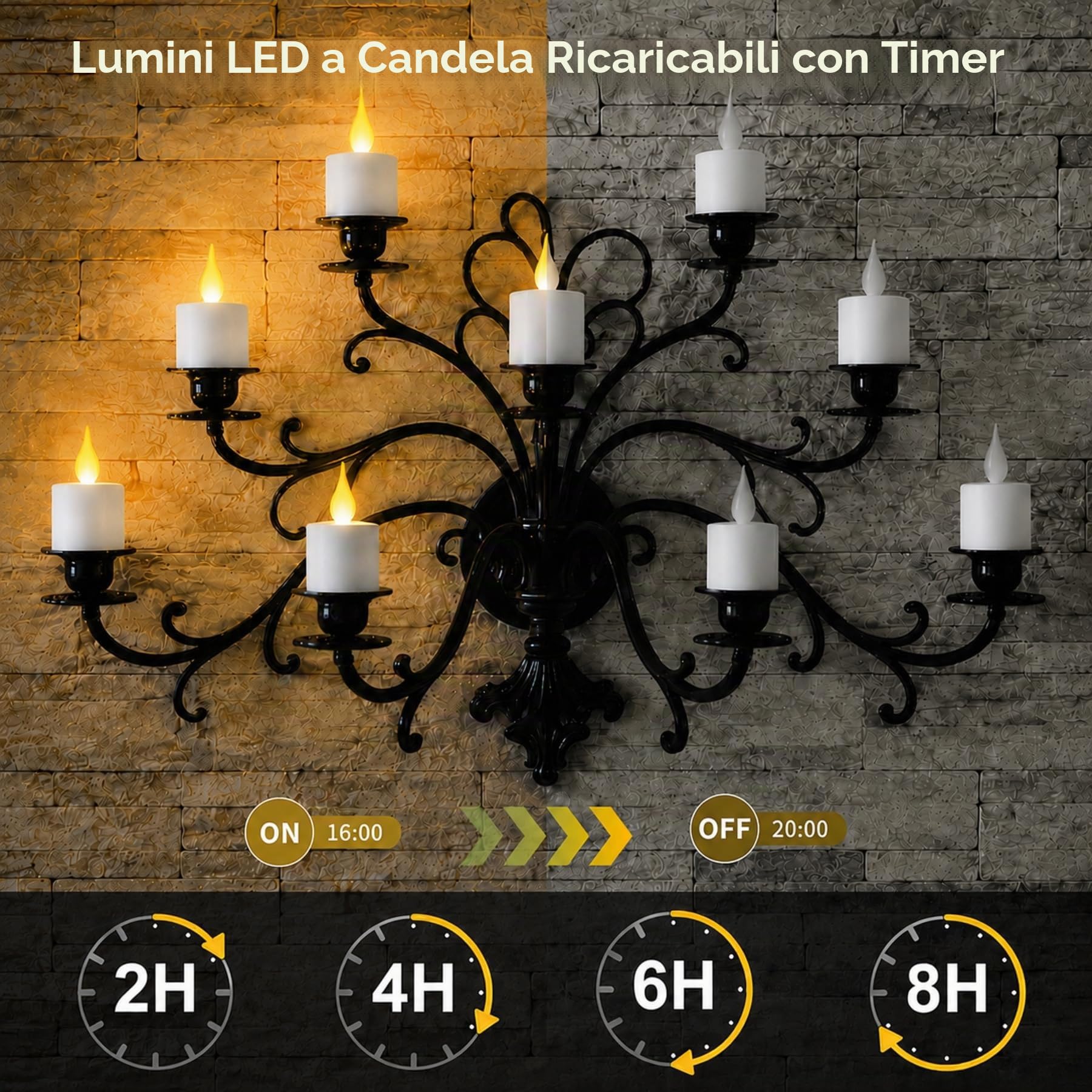 Candeline LED ricaricabili, 12 candele LED effetto fiamma tremolante con telecomando e timer, candele elettriche LED dimmerabili con base di ricarica per feste, ambienti e decorazioni natalizie