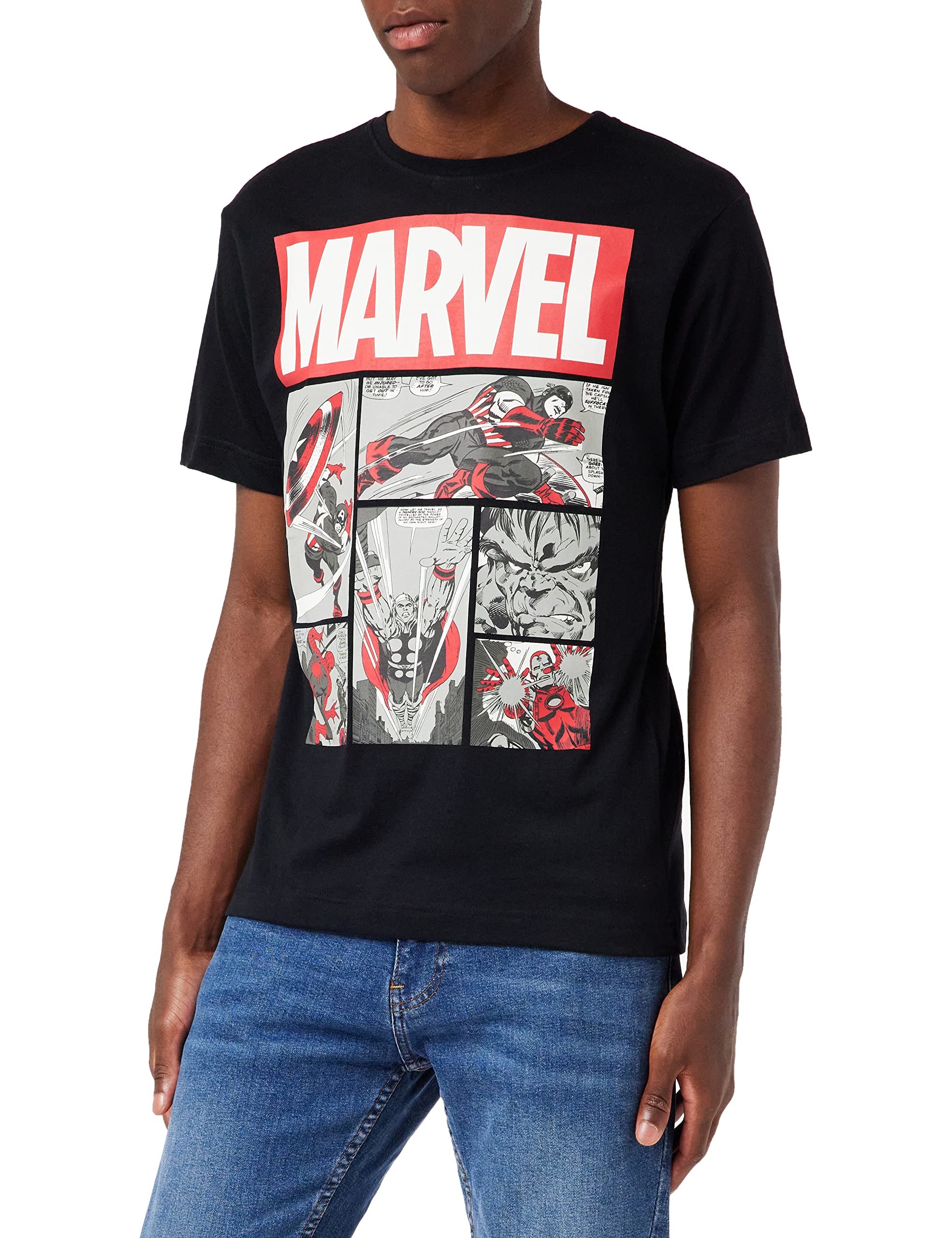 Marvel Men's Heroes Comics T Shirt, Black (Black Blk), S UK