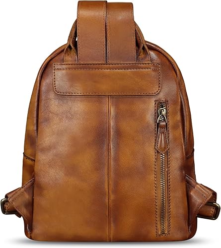 Miniatura 3 de IVTG Mochila de cuero genuino para mujer, mochila de cuero vintage, hecha a mano, casual, mochila para el día, Marrón, Mochilas Daypack