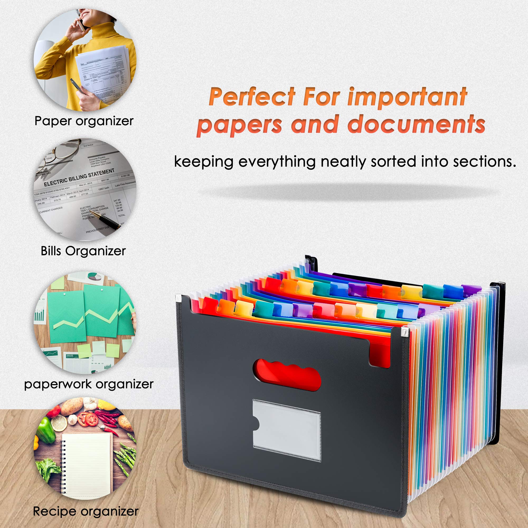 Buy 24 Pockets Accordian File Organizer with Labels,Thick Expanding