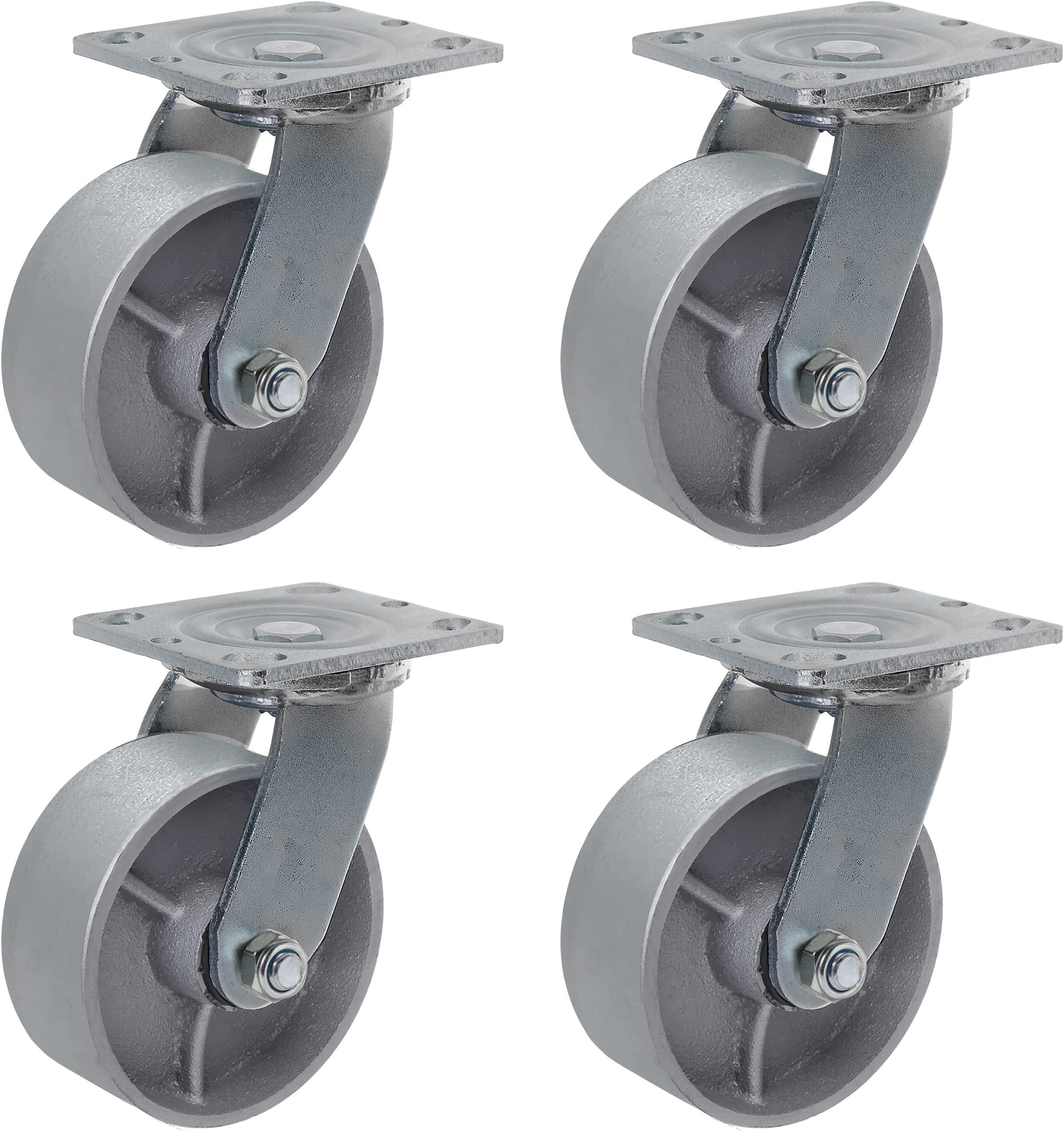 Heavy Duty Caster Steel Cast Iron Wheel, Tool Box and Workbench Caster-Set of 4,4000 LB Capacity (5 inch, 4 Swivel)