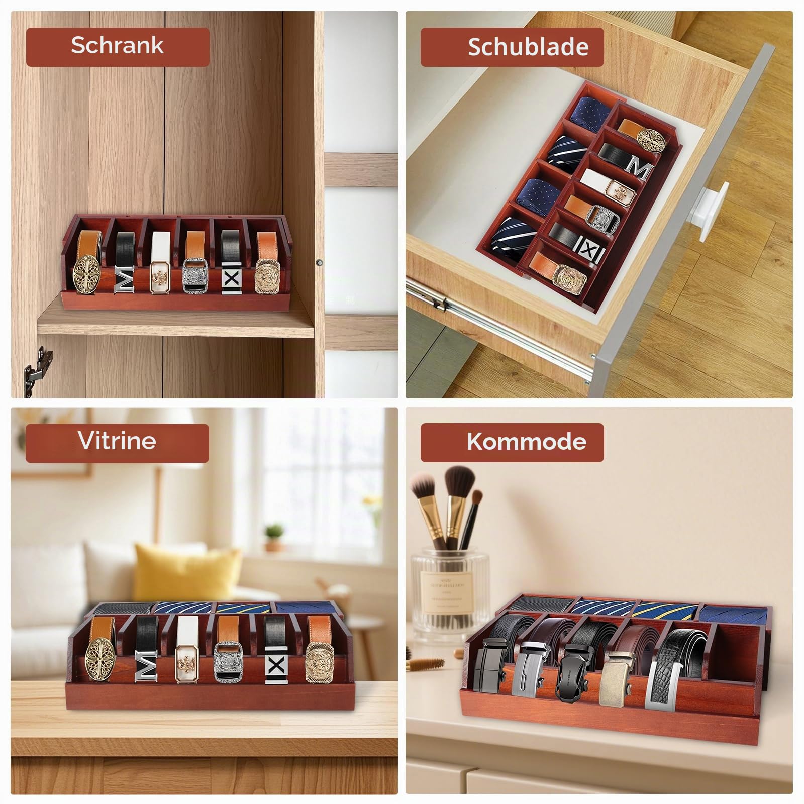 Gürtel Aufbewahrung, 10 Fächer Gürtelorganizer für Closet Drawer, Gürtel-Aufbewahrungsbox Ausstellungsständer für Männer Frauen, Braun