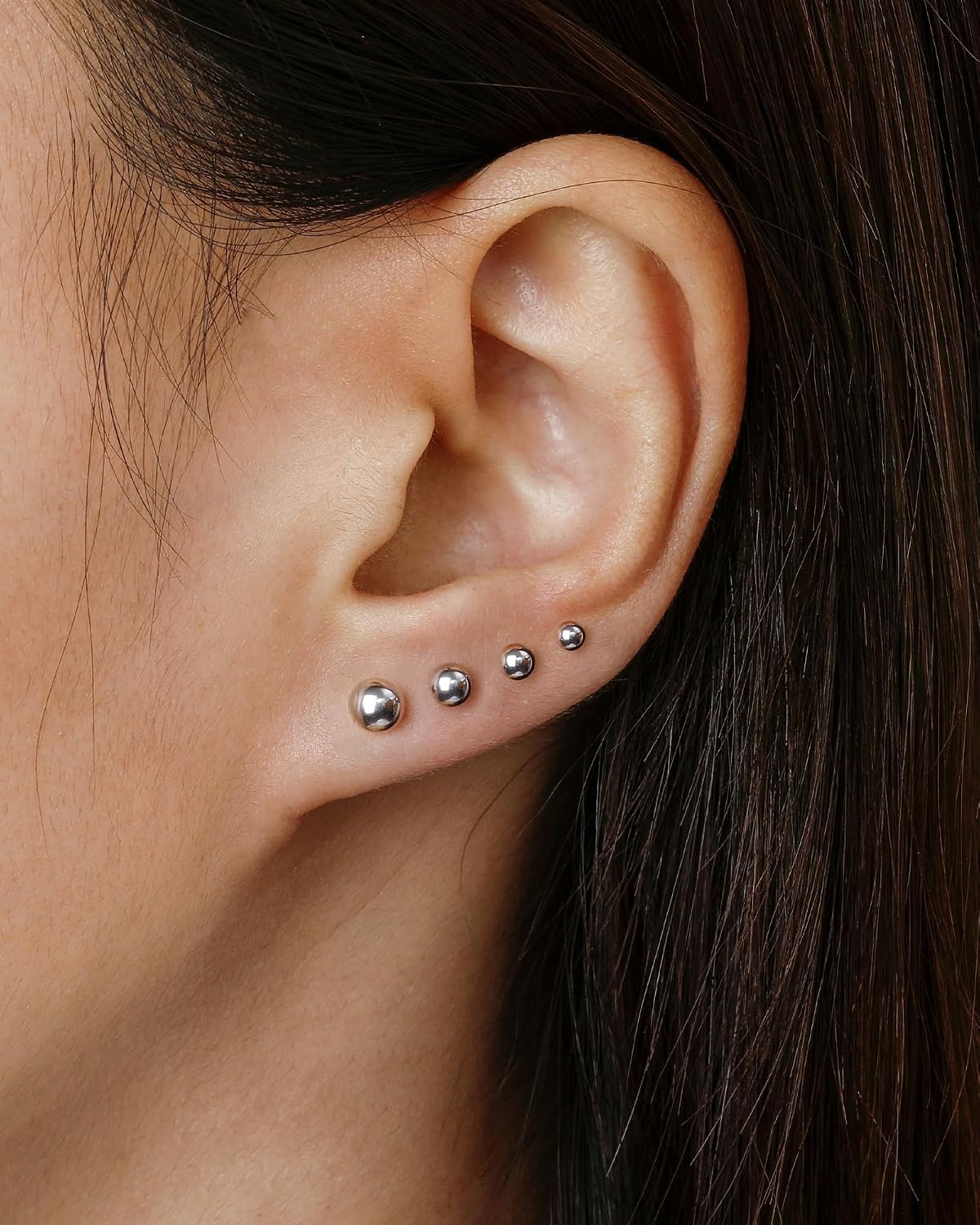 TIGRADE 4 Pairs 18G G23 Titanium Flat Back Hypoallergenic Stud Earring Set
