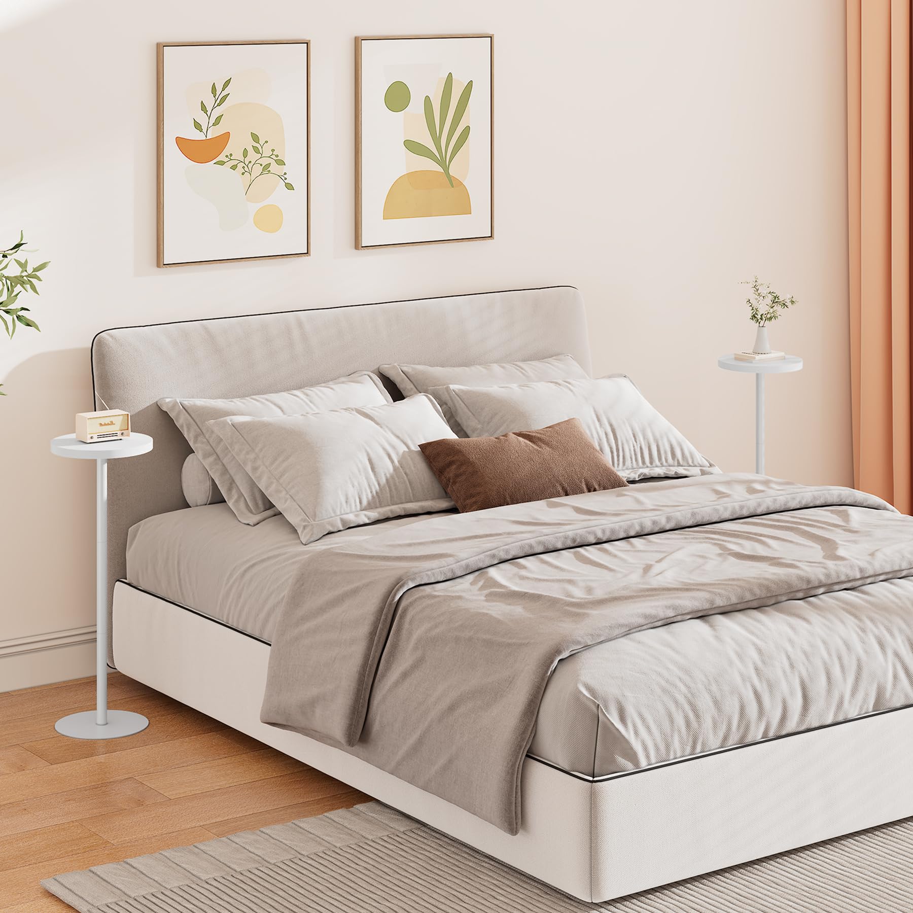 TUTOTAK Mesa Auxiliar Redonda Alta, Mesa De Bebida Pequeña, Mesa De Pedestal Para Sala De Estar, Color Blanco TB01BW065EU
