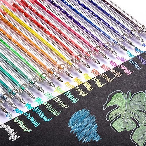 Miniatura 2 de HUJUGAKO Bolígrafos de gel con purpurina, paquete de 36 bolígrafos metálicos brillantes para colorear con funda, 18 bolígrafos de colores con 18