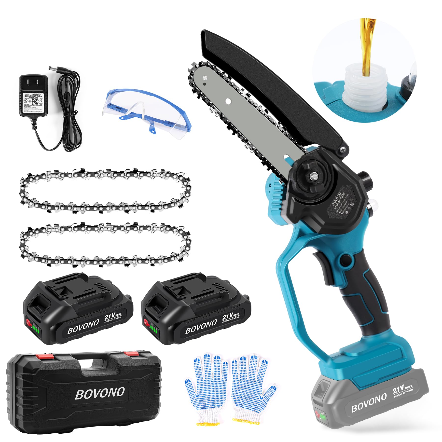 Cordless Power Chainsaw，6-Inch Mini Chainsaw, 21V Electric Chainsaw with Safety Lock and Strong Motor for Tree Branches, Courtyard, Household and Garden