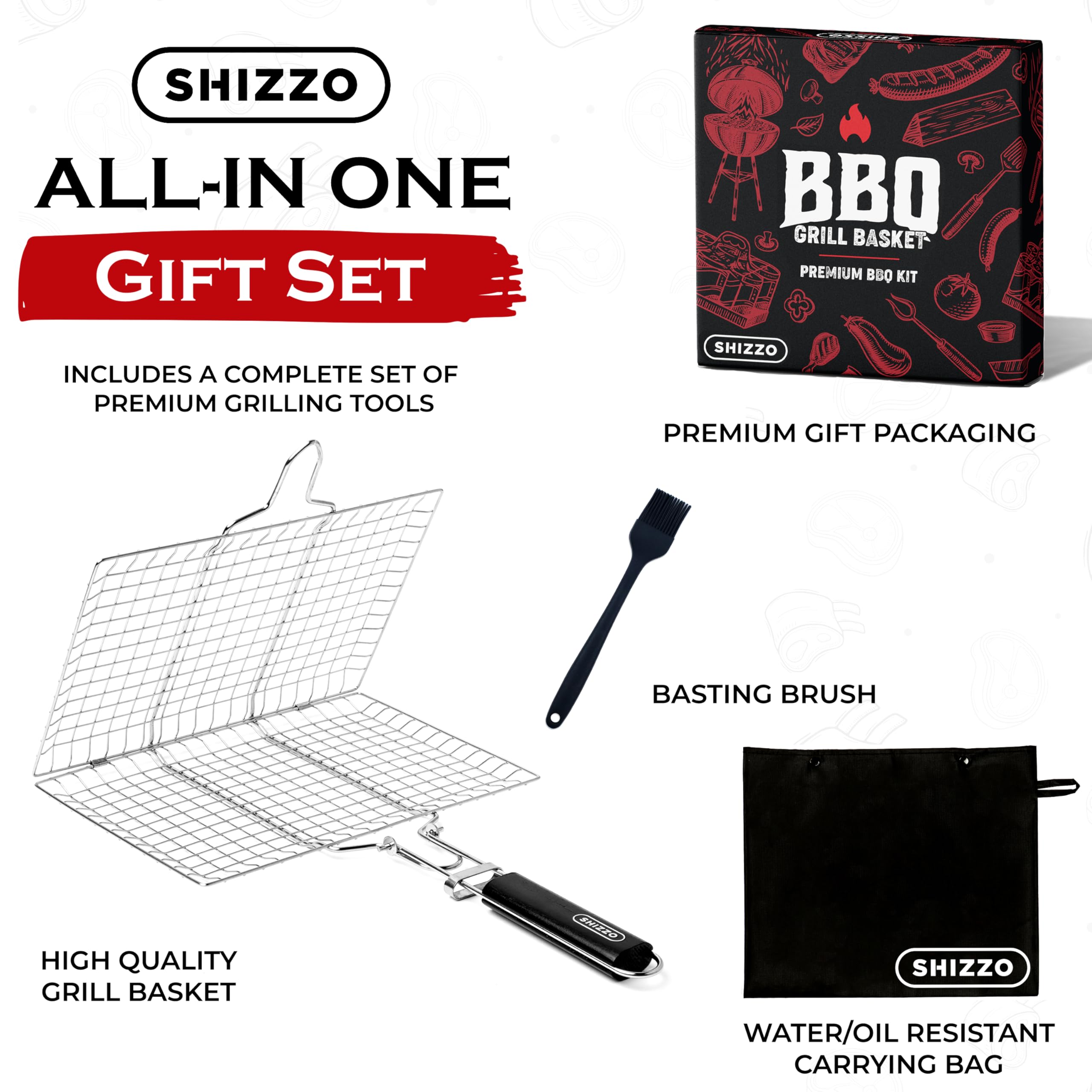 Amazon.com: SHIZZO Shallow Grill Basket Set, Grilling Accessories