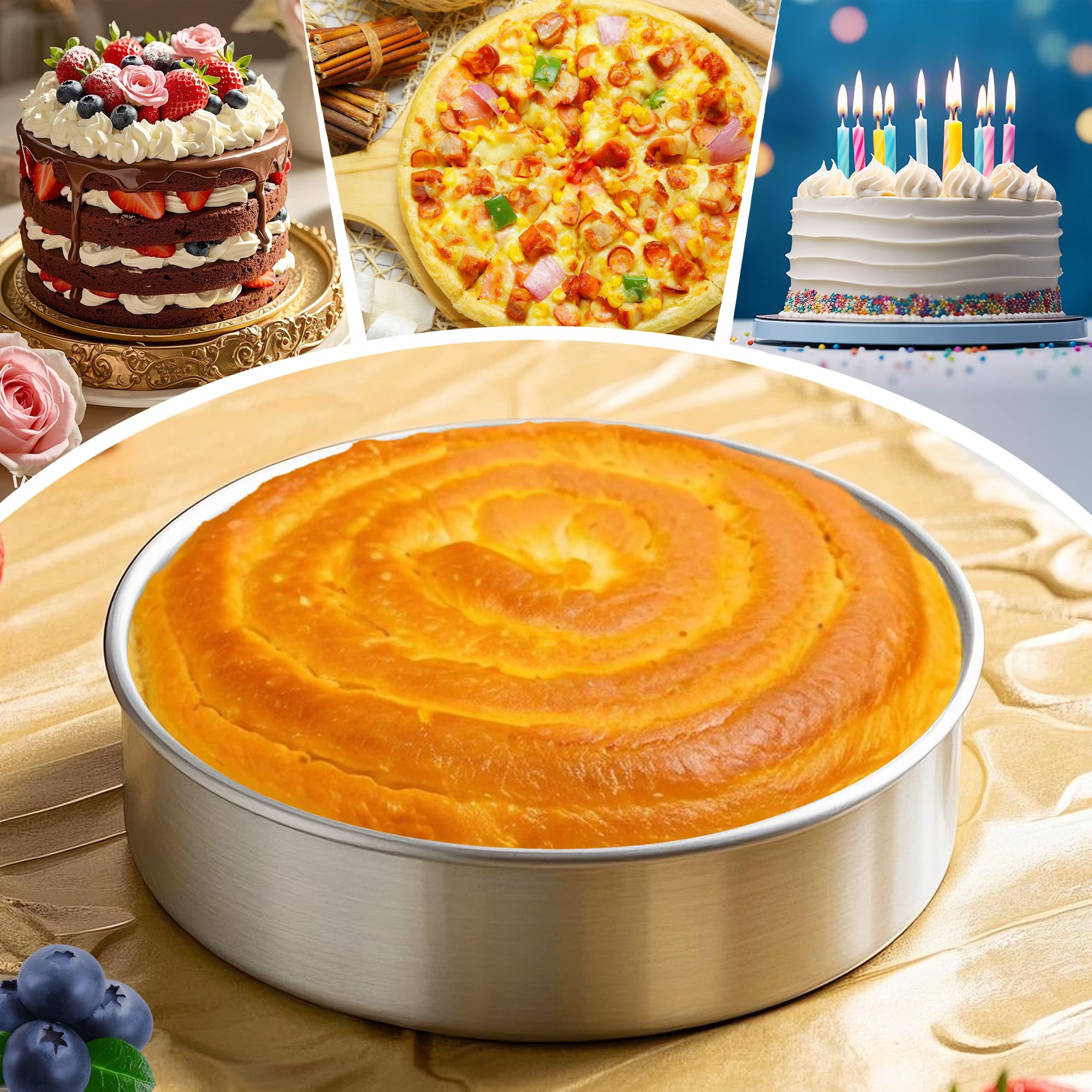 Juego de 2 moldes para tartas de 8 pulgadas, molde redondo de acero inoxidable para pasteles en capas, sin revestimiento, molde para pasteles, acabado espejo, apto para lavavajillas, juego de