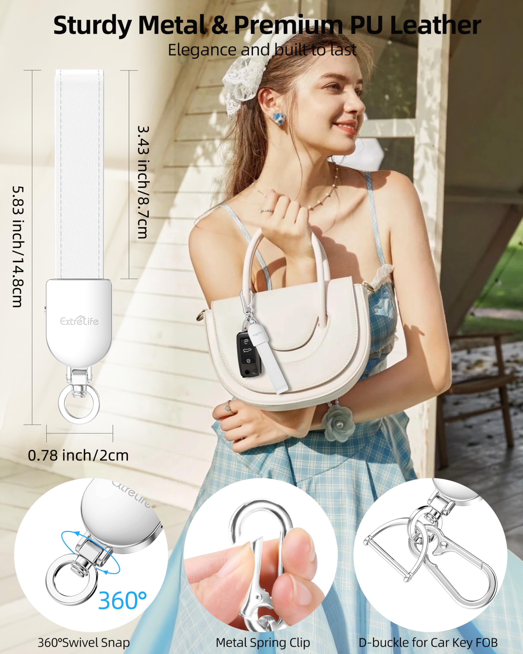 Porte-clés intelligent, fonctionne avec Apple Find My, porte-clés de voiture en cuir pour homme et femme, blanc,