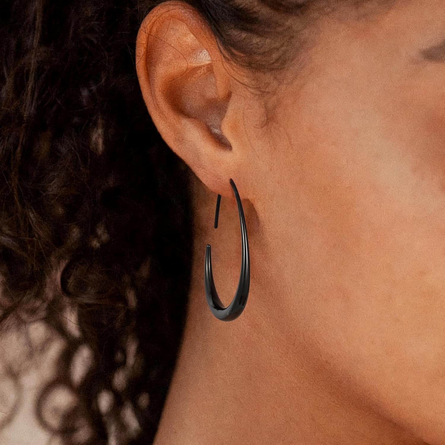 sovesi 14K Gold Plated Teardrop Hoop Earrings for Women, Lightweight Stainless Steel Oval Pull Through Gold Hoop Earrings for Women - Image 4