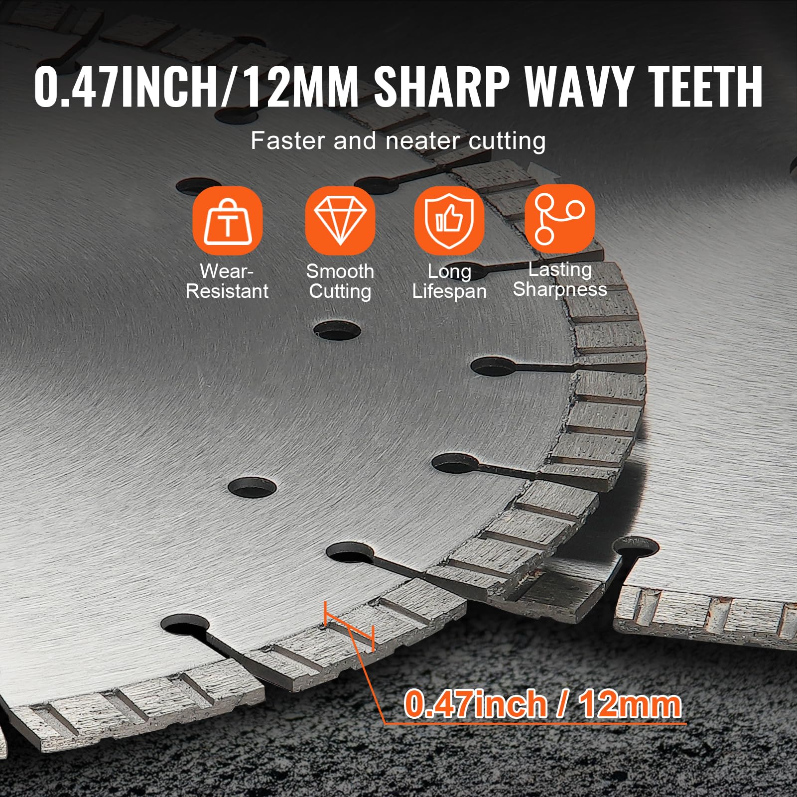 VEVOR Disque à Tronçonner Diamanté 300 mm, Disque Diamant Humide ou Sèche, Lame de Scie à Béton avec Dents Ondulées de 12 mm, Diamètre du Trou Central Universel 25,4 mm, pour Béton, Carrelage, Brique