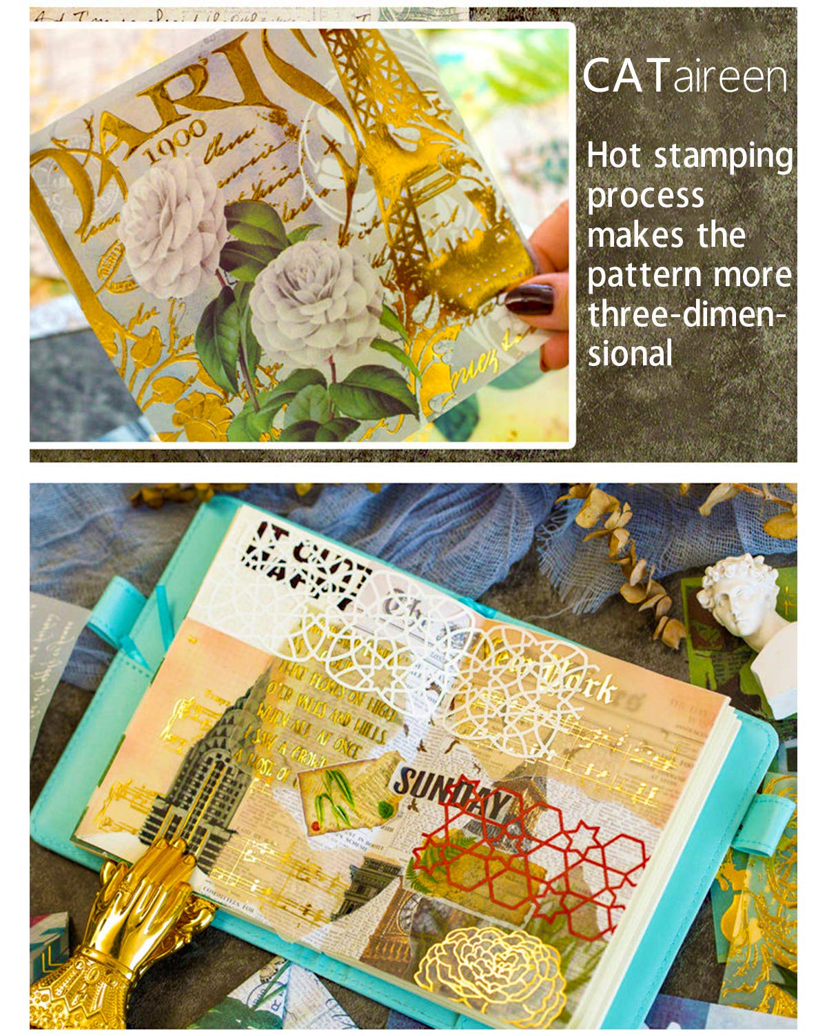Zestaw materiałów do tworzenia kartek z dziennikiem śmieci, od CATaireen, scrapbooking, zdobienia, kolaż, decoupage sztuka rzemiosło dla dorosłych, duży notatnik podróżny TN, vintage, złoty papier Washi, efemera, opakowanie 120 szt