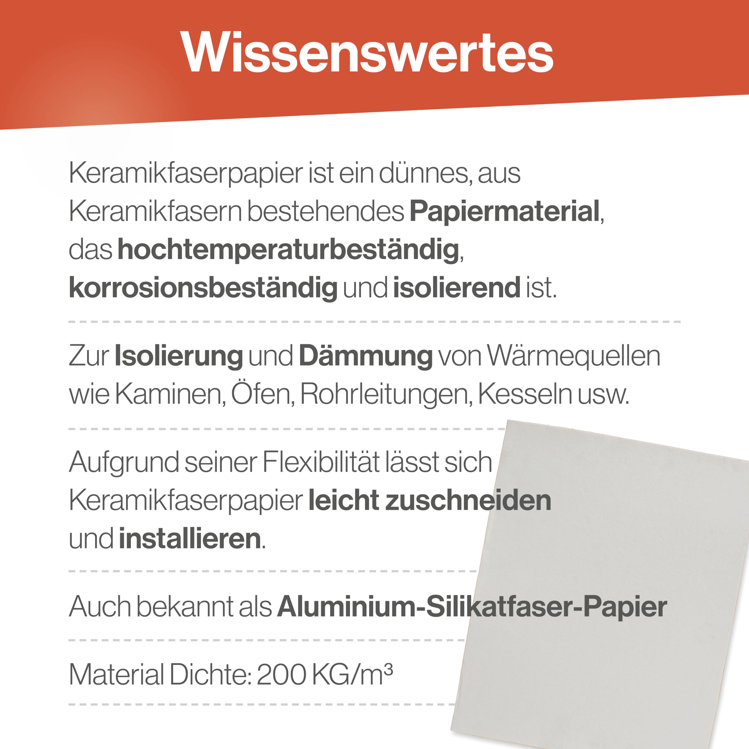 Feuerfest 123 - Keramikfaserpapier - Hochtemperatur-Isolierpapier hitzebeständig bis 1.260 °C - feuerfestes Papier für Öfen, Kamine und Heizungen [2 Stück - 1000x1000x2 mm]