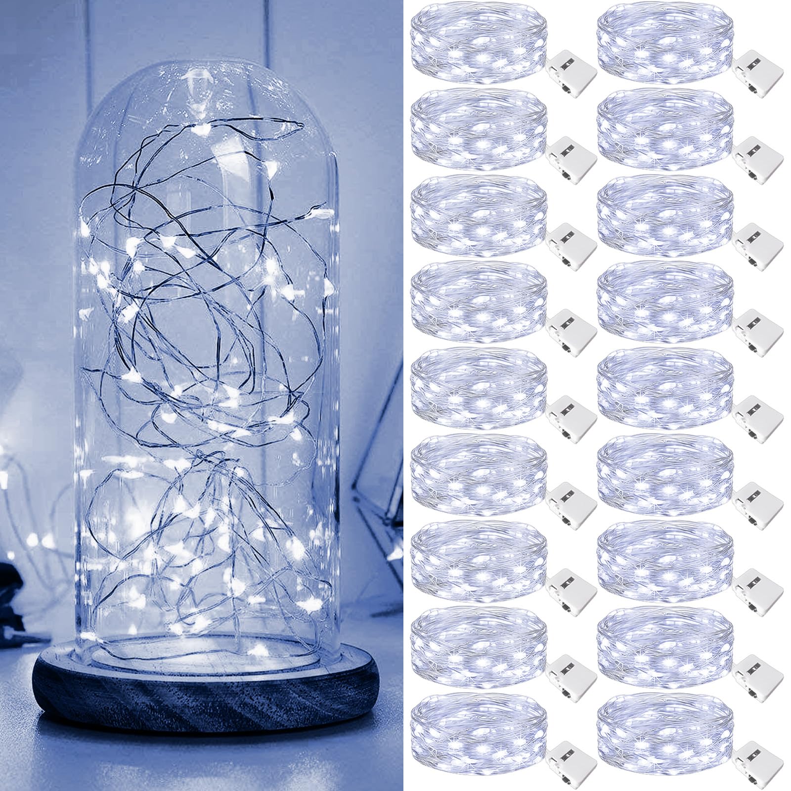 kolpop Guirnalda Luces LED Pilas, 18 Piezas 20 LEDs 2M Luces Navidad Pilas, Impermeable Luces Decorativas para Habitacion, Fiesta, Jardín, Bodas, Compleaños Luces de Hadas, (Blanco Frío)