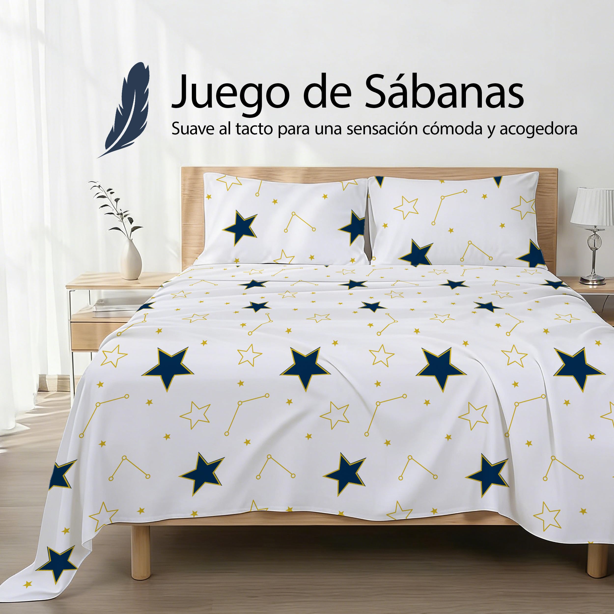Etrexonline Conjunto de Sábanas 3 Piezas Cama 90 cm - Microfibra Ultra Suave Incluye 1 Bajera 90x200+28 cm, 1 Encimera 160x270 cm, y 1 Funda de Almohada 50x110 cm - Color Estrella Nuevo