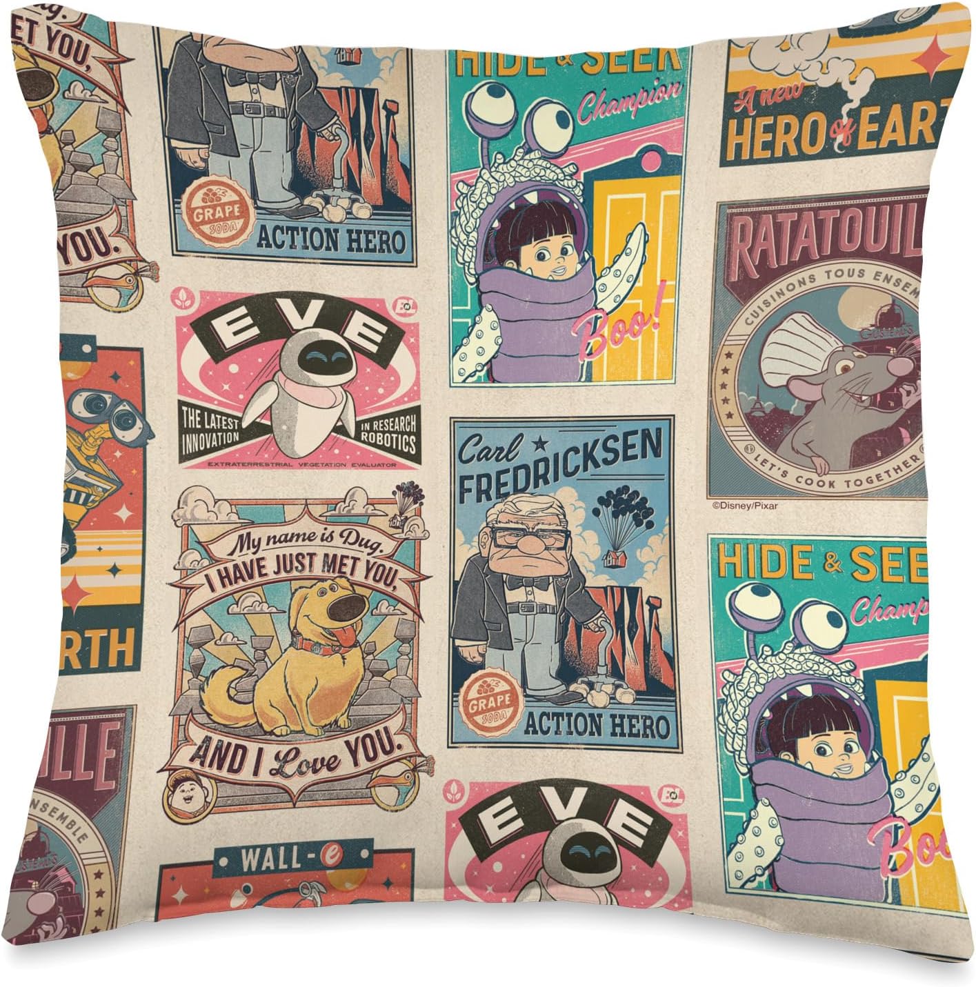 Disney and Pixar Vintage Film Posters Throw Pillow