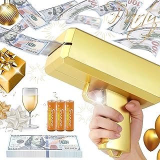 Gold Money Gun and 100 PCS Props, Fake Gun Shooter Toys Money Guns That Shoot Money, Money Thrower Gun Paper Playing Dispenser Gun for Birthday Party (Batteries Included)