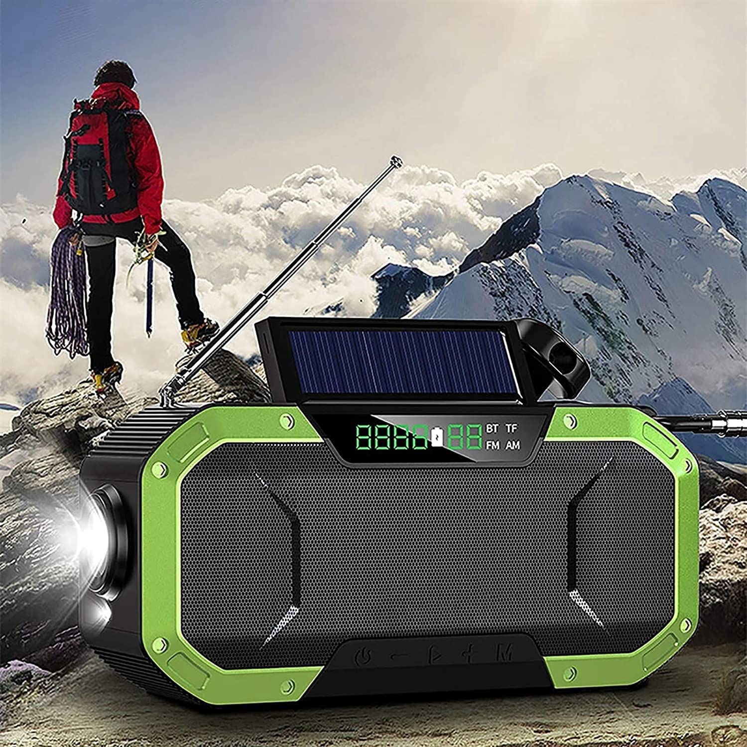 Radio d'urgence étanche,Radio-Rayon Solaire Portable 5000MAh avec Haut-Parleur Bluetooth,Am/FM NOAA Radio de Diffusion d'urgence avec Chargeur de téléphone Portable