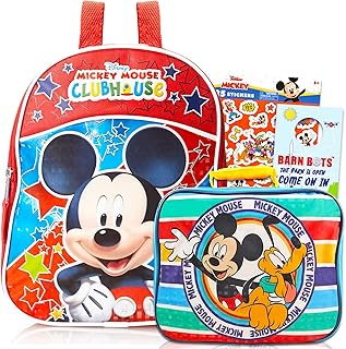 Mickey Mouse Mini Backpack with Lunch Box Set - 4 Pc Bundle with 11" Mickey Backpack, Mickey Mouse Lunch Bag, Stickers, More | Mickey Mouse Backpack for Toddler