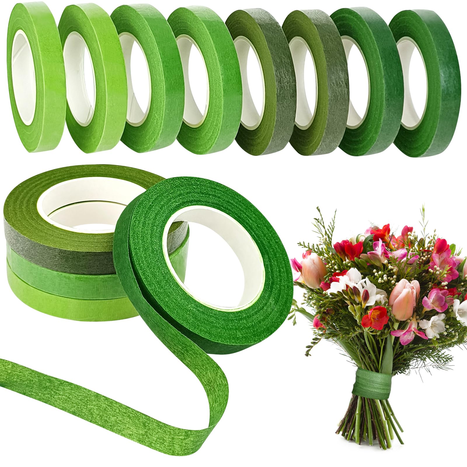 GCVOPTON 12 Roll Floral Tape, 1/2 Inch 30 Yard Florist Wrap for Fresh and Artificial Flower Arrangements, Crafts, Wedding Bouquet Supplies - Green