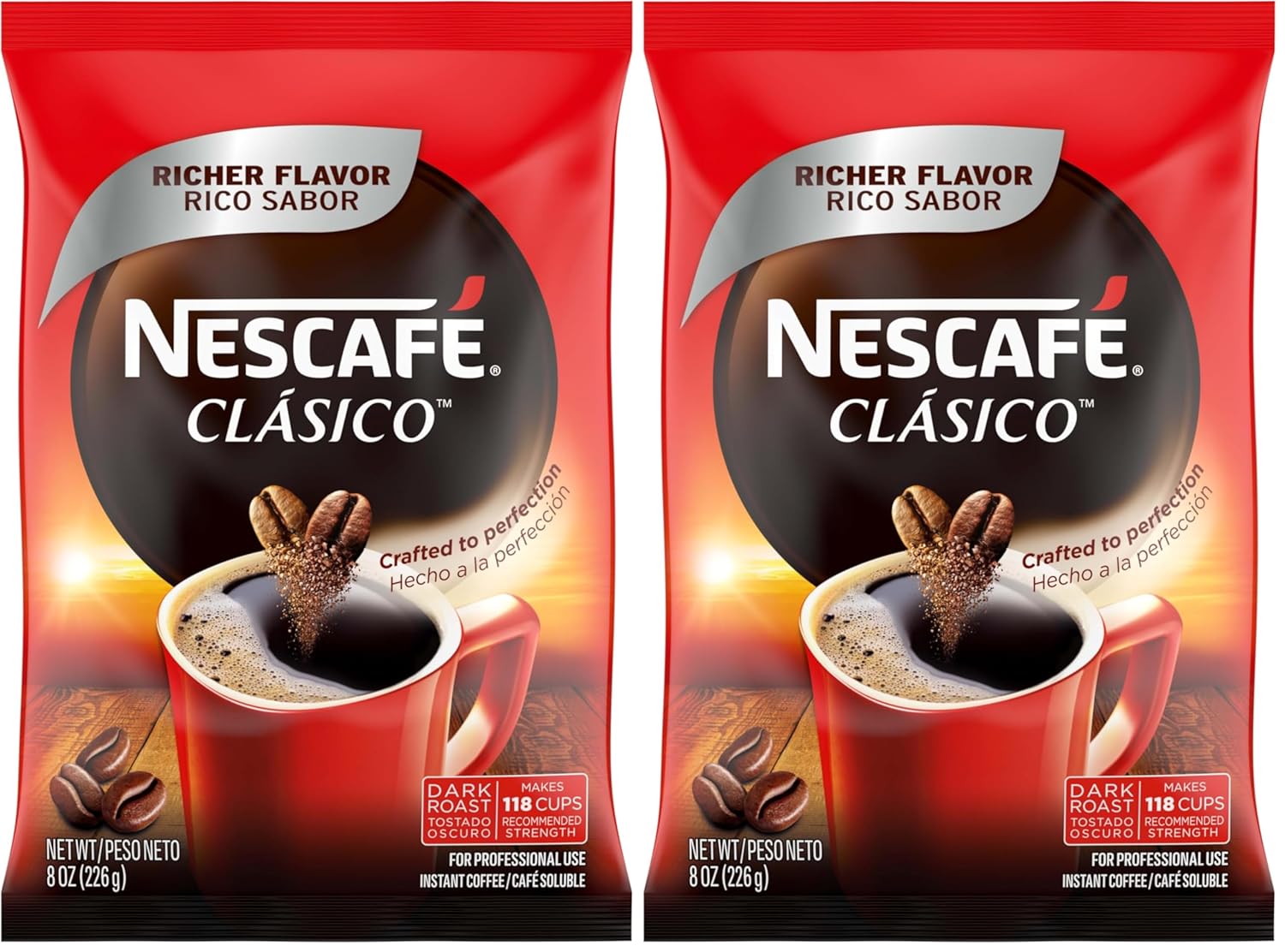 NESCAFÉ® Clásico™ Dark Roast Instant Coffee, 8 Oz Pouch (Pack of 2)
