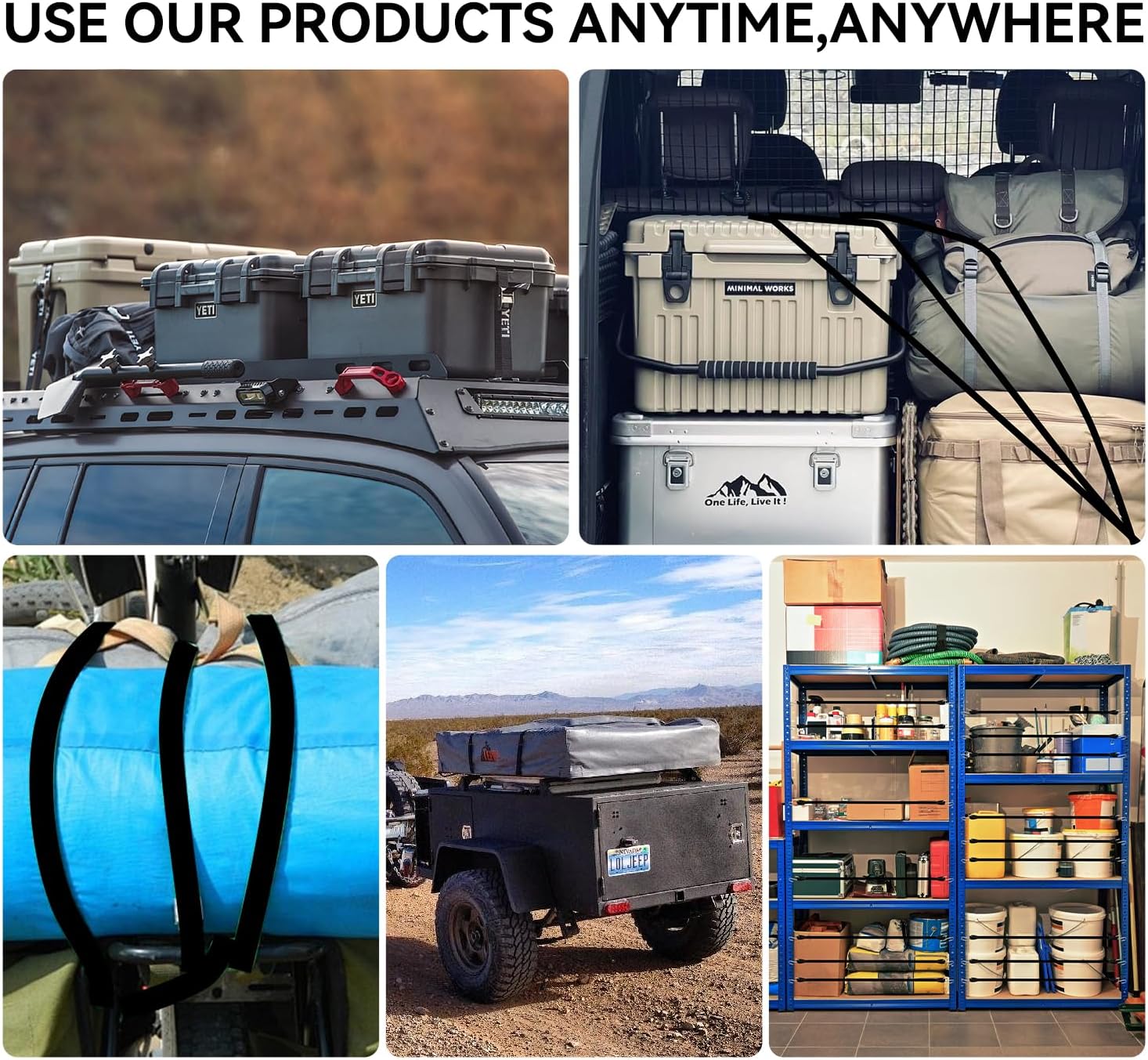 Rubber Bungee Cords with S Hooks, Tarp Straps with 150% Max Stretch, 100% EPDM Bungee Cords, 9", 15", 21", 31", 41" for Cargo, Bikes, Camping Gear, Luggage (12 Pack)
