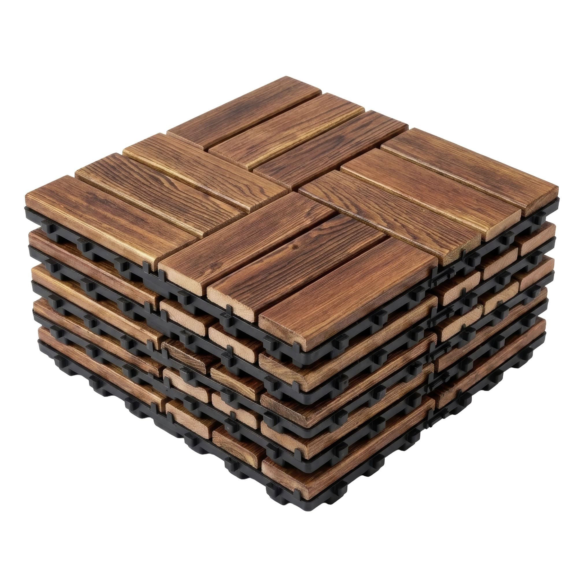 Frankystar Lyva – Suelo de exterior con clip, 30 x 30 cm, 10 azulejos para jardín, patio, terraza, suelo de madera de acacia