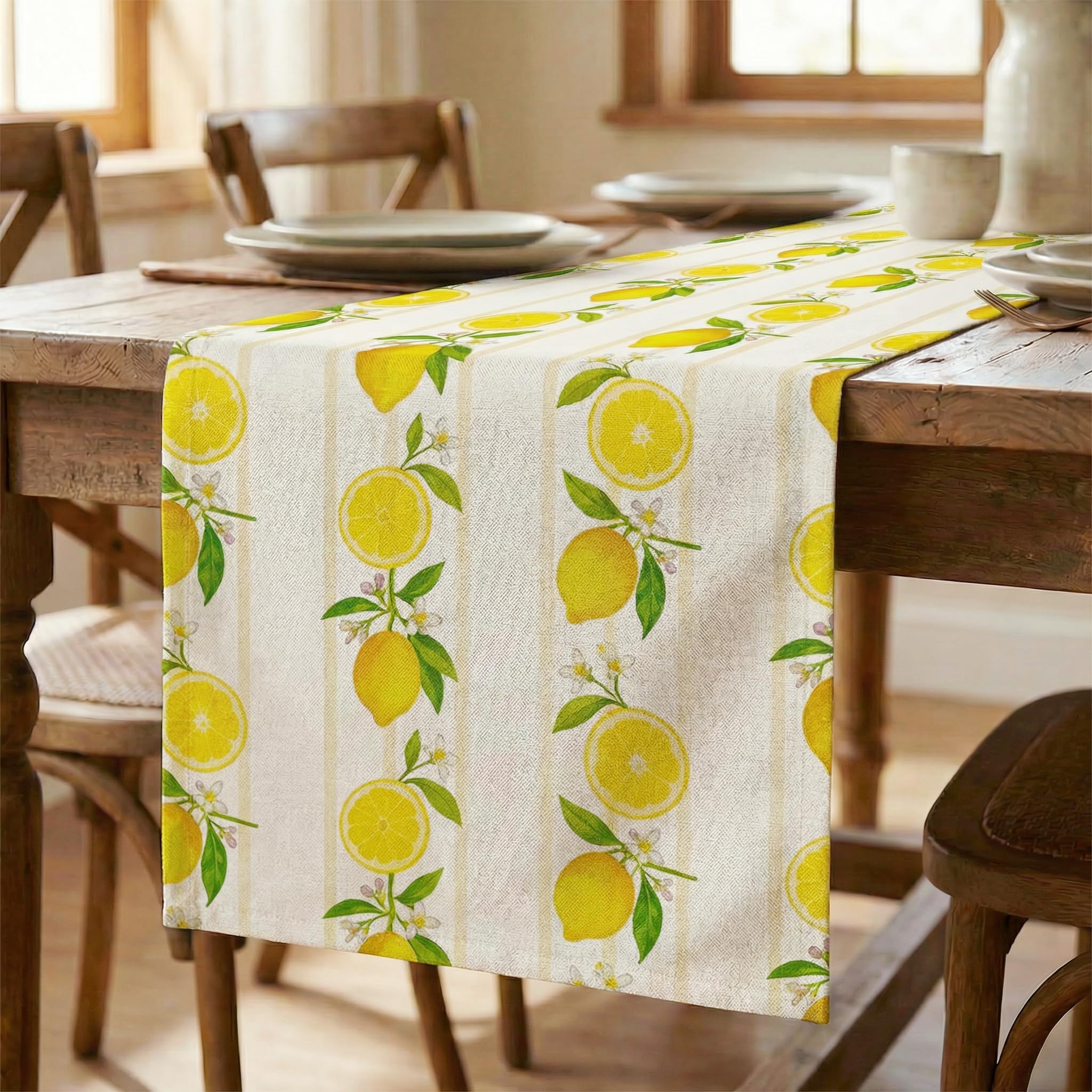 Luzzxfa Zitronen Tischläufer 33x183 cm - Sommerliches Design für Lange Tische - Küchenläufer Garten Deko