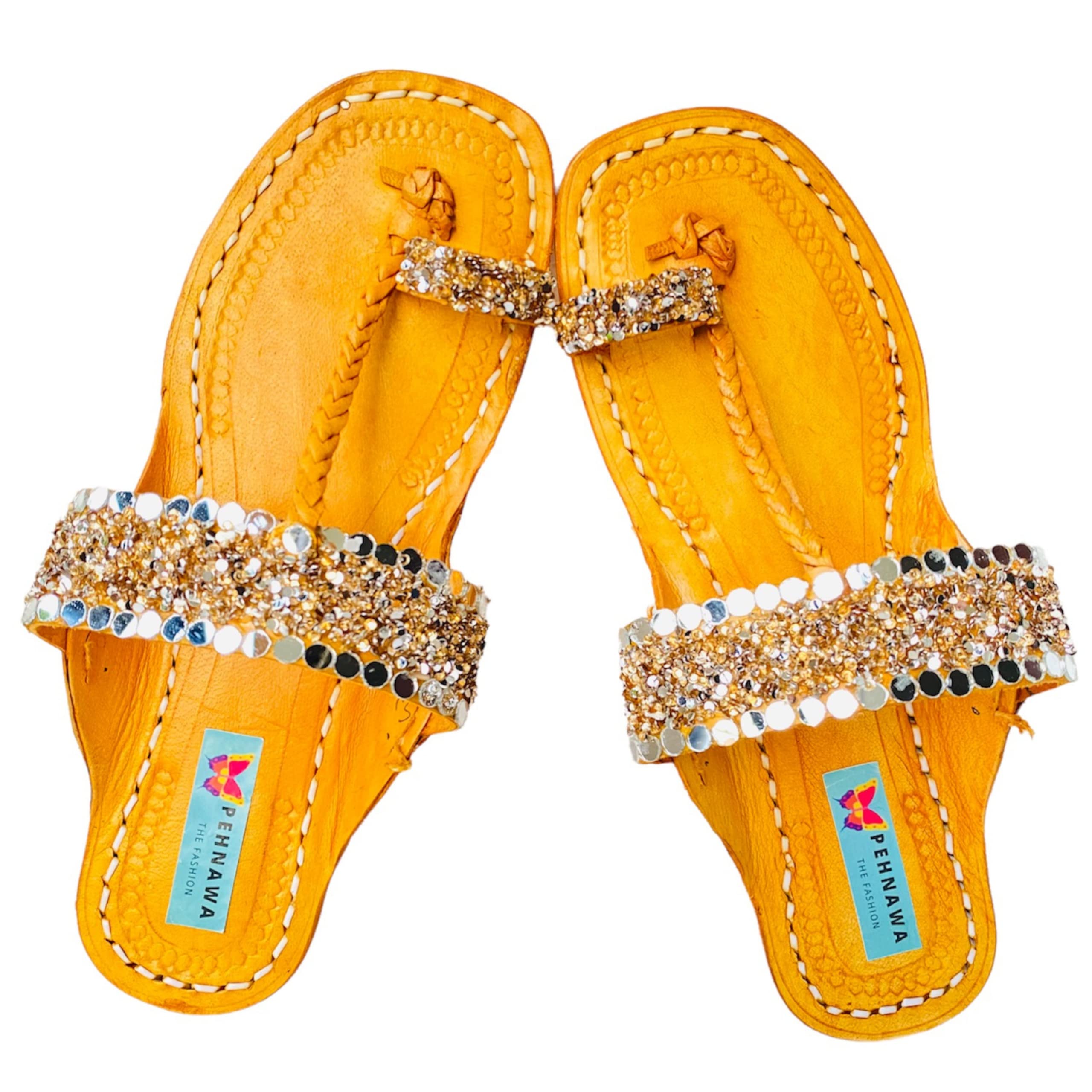 PehnawaCraft Silver & Gold Dust Kolhapuri X Handcrafted I Origional Kolhapurii I Bite and Pinch Free I Womens & girls Kolhapuri I Kolhapuri Chappal for Women Stylish