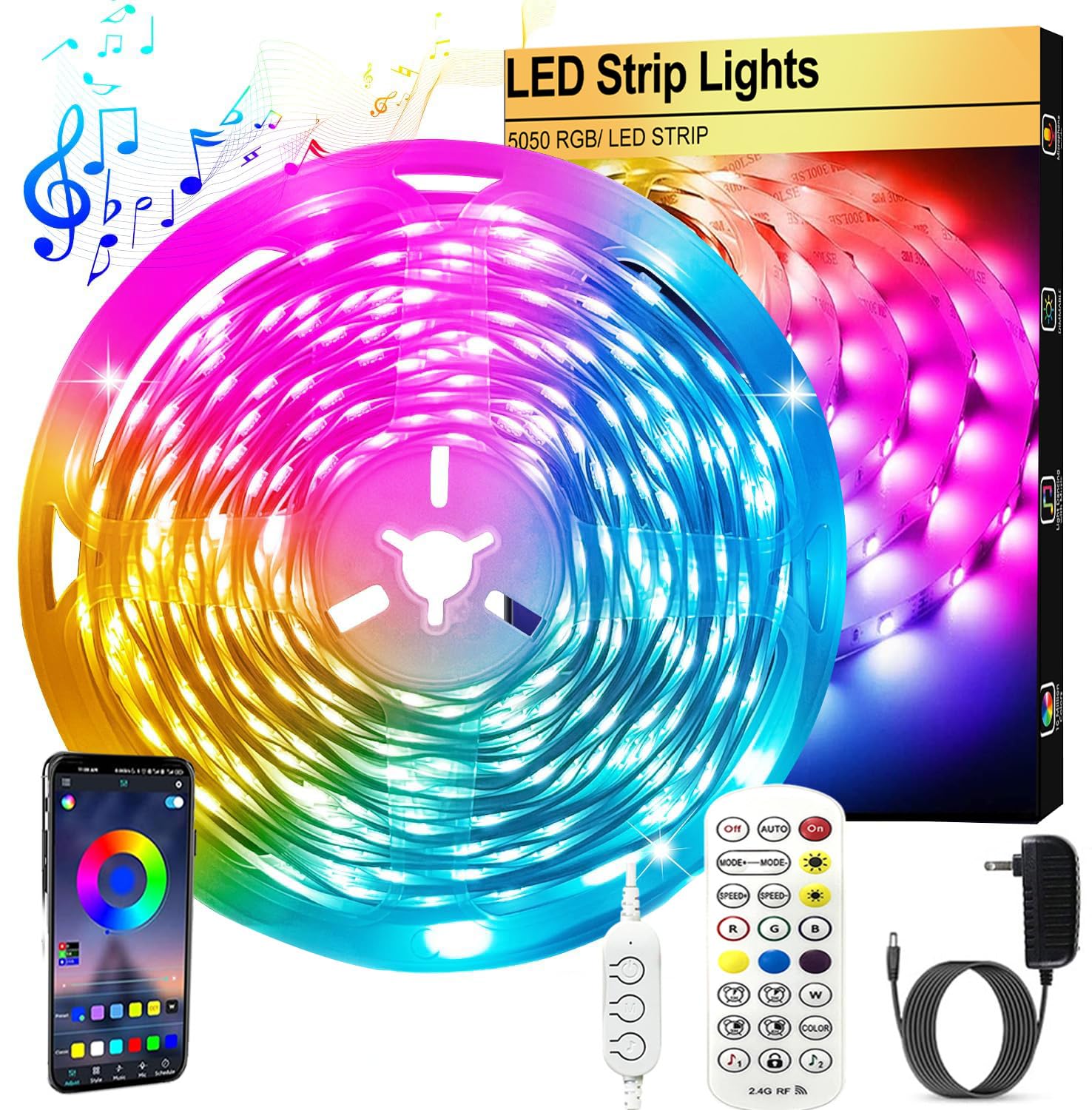 FOLAI LED Streifen 10m, USB, RGB, Timer Einstellung, Dimmbar,Lichterkette mit Fernbedienung, Musik-Synchronisation, Farbwechsel, für Beleuchtung,für Schrankdeko, Party, Zuhause, Schlafzimmer (10m)