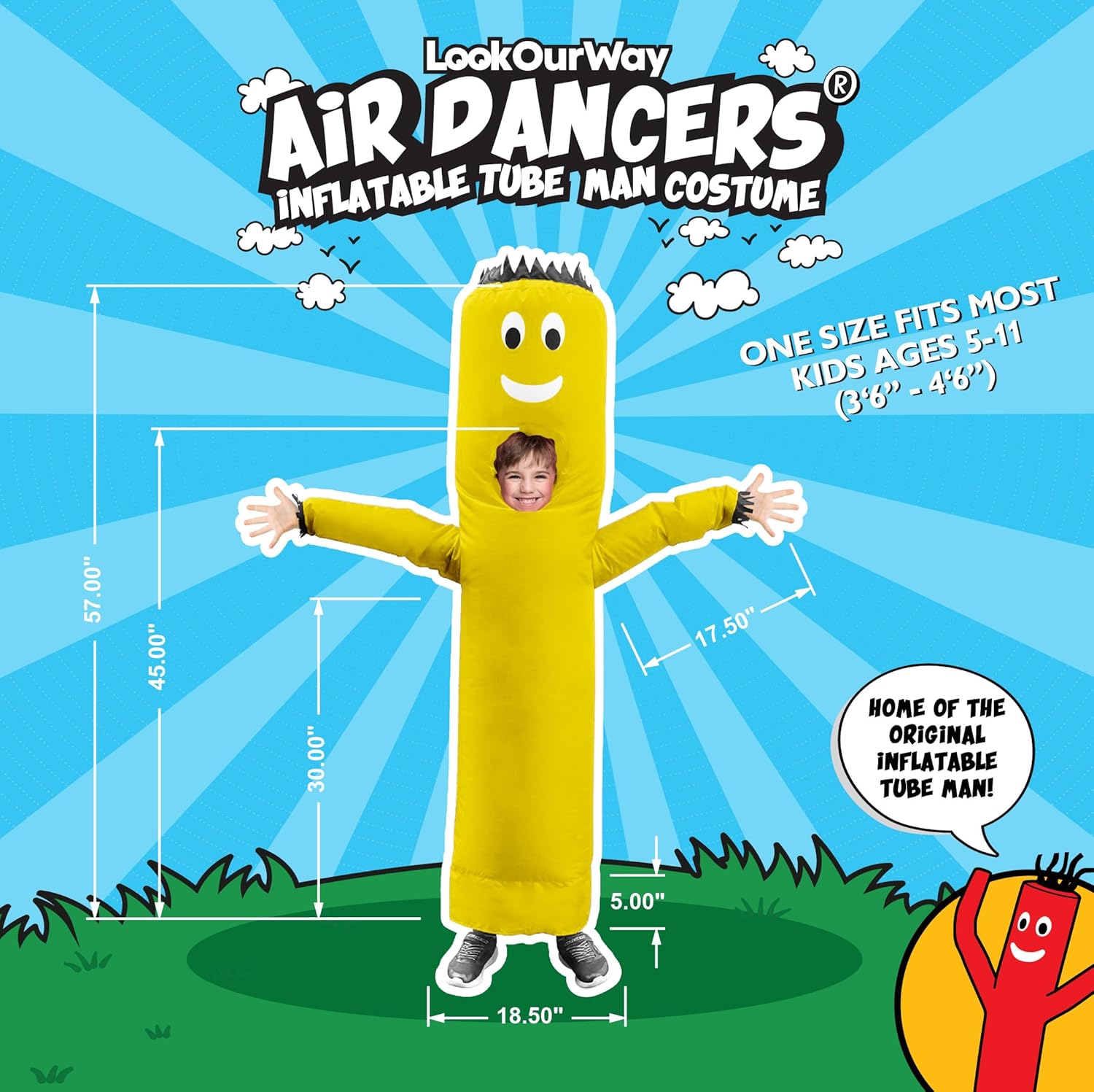 LookOurWay Inflatable Tube Man Costume for Kids | Funny Blow Up Costume for Halloween | Hilarious Kids Halloween Costume