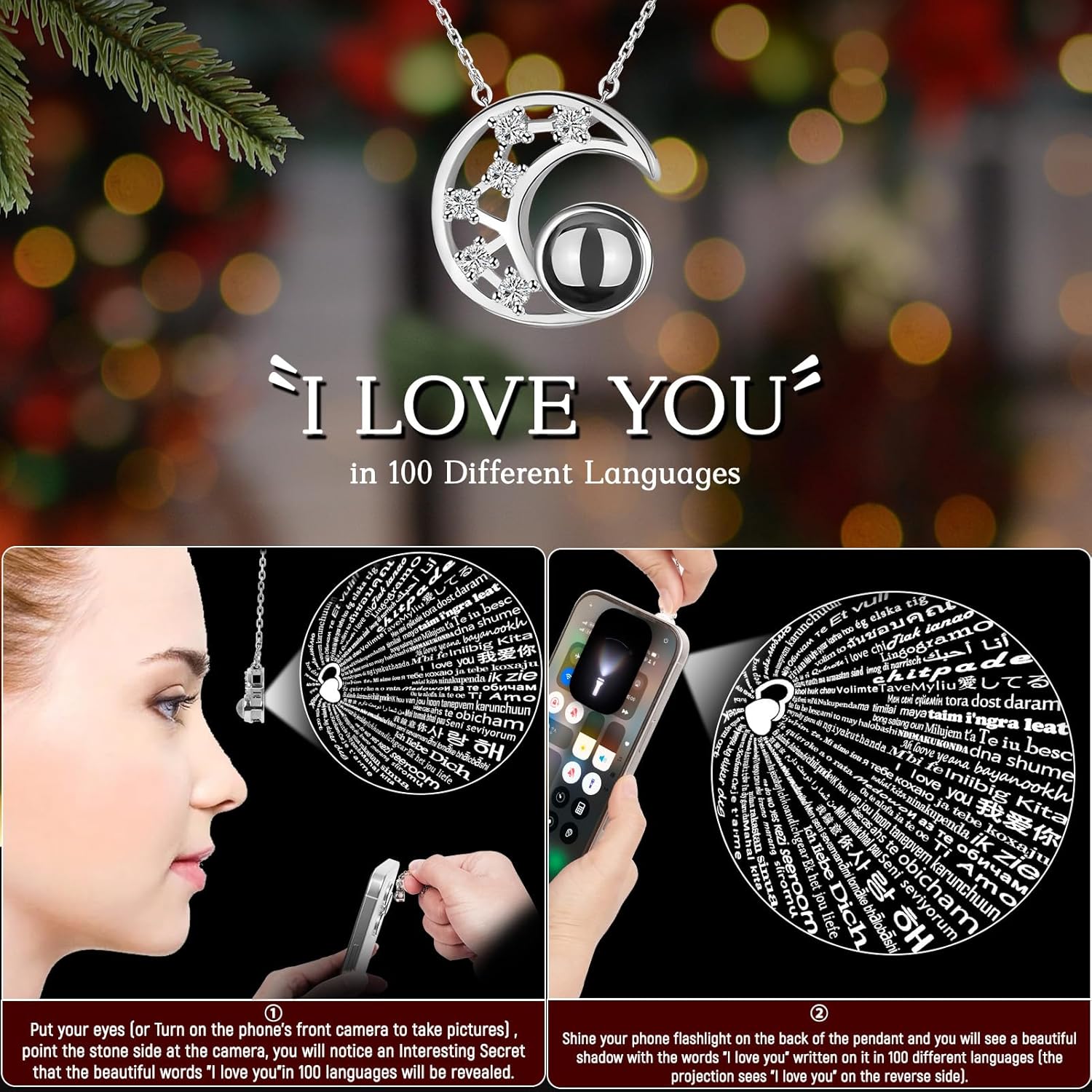 Preserved Real Rose with l Love You Necklace Forever Flowers Jewelry Birthday gifts for Women Mom Wife Grandma Girlfriend Her on Valentines Mothers Day Christmas Anniversary Romantic-Pink