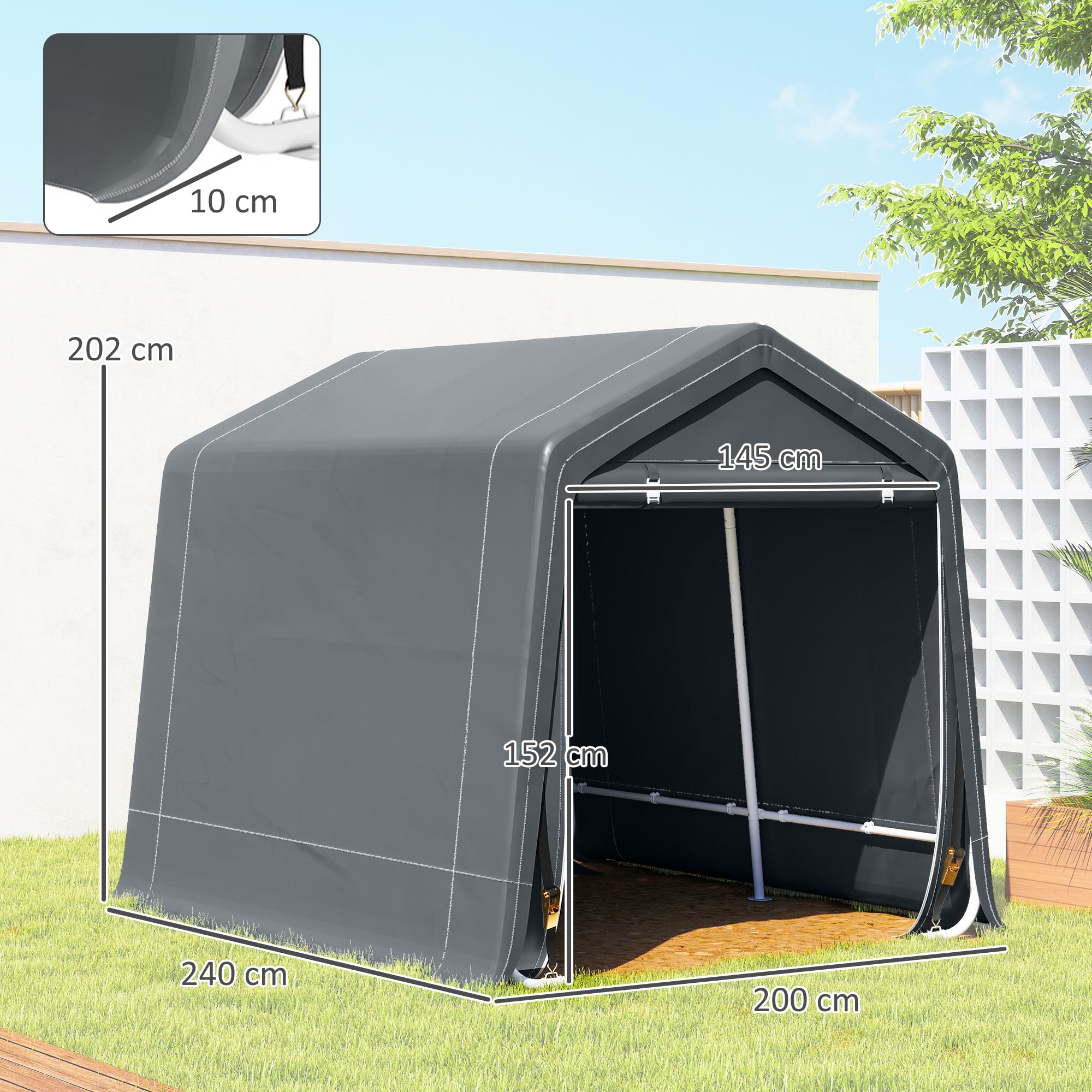 Outsunny Garage Moto per Esterno 2.4x2m, Tenda in Metallo e Tessuto PE, Grigio Scuro