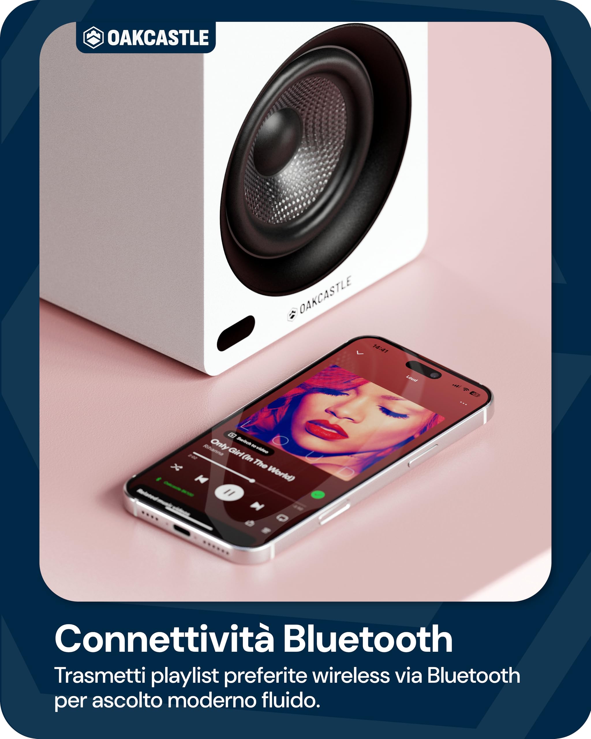 Oakcastle BK100 Casse Attive Amplificate Coppia | 60W 2.0 Casse PC Bluetooth 5.4 | Altoparlanti TV HDMI ARC | Altoparlante per Giradischi | Altoparlanti Stereo Hifi con Telecomando Incluso (Bianco)